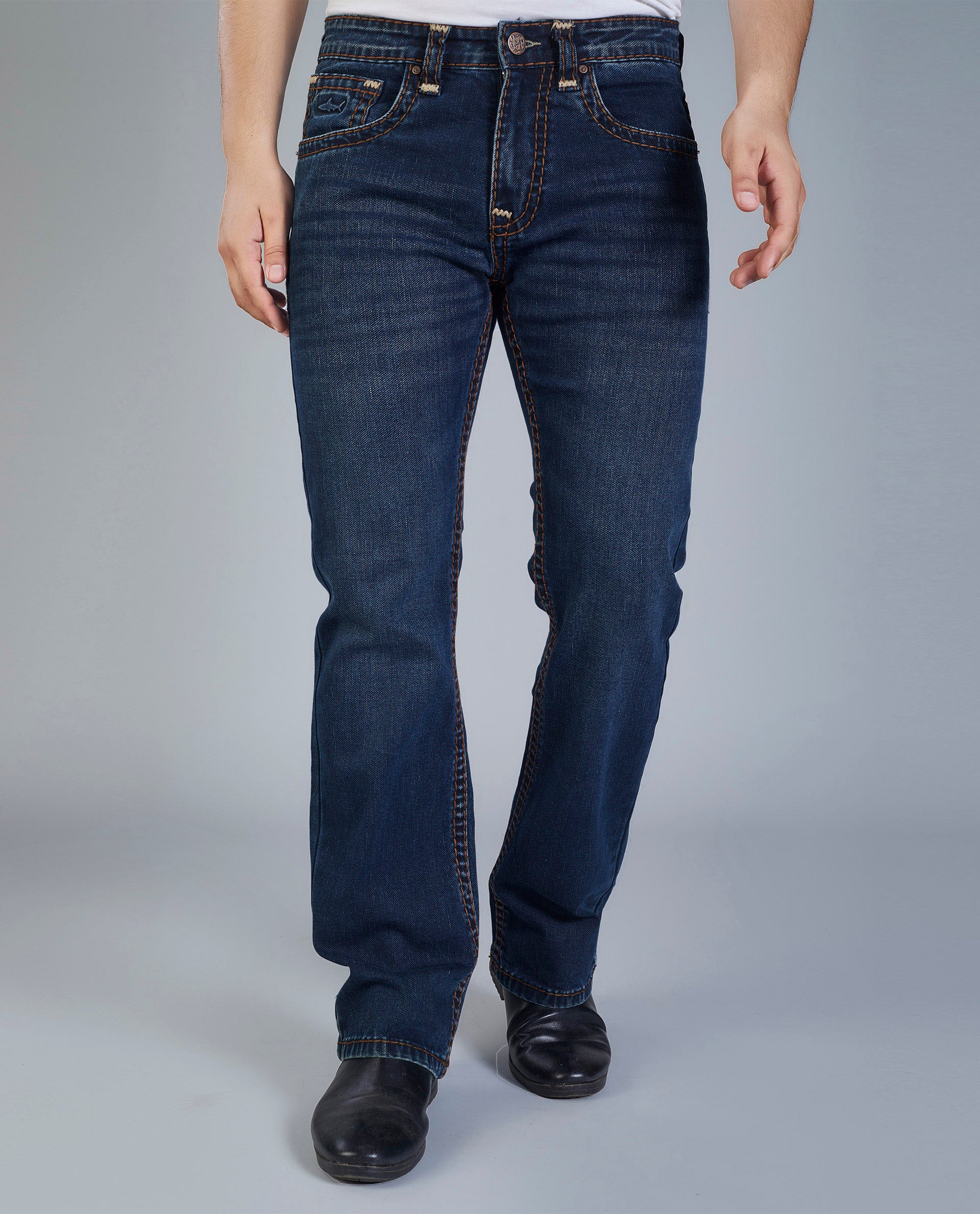 Men’s Mid Blue Bootcut Stretch Jeans