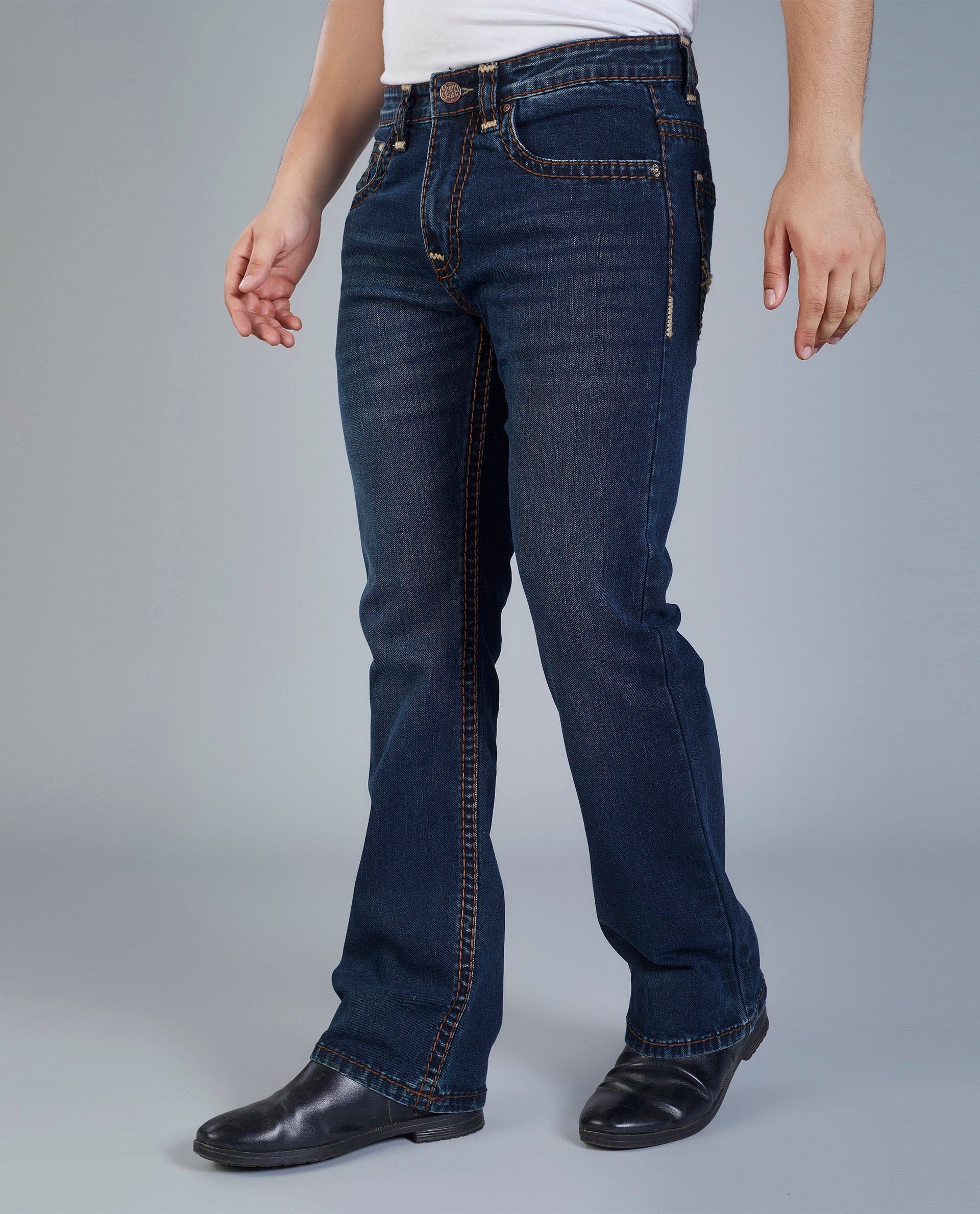 Men’s Mid Blue Bootcut Stretch Jeans