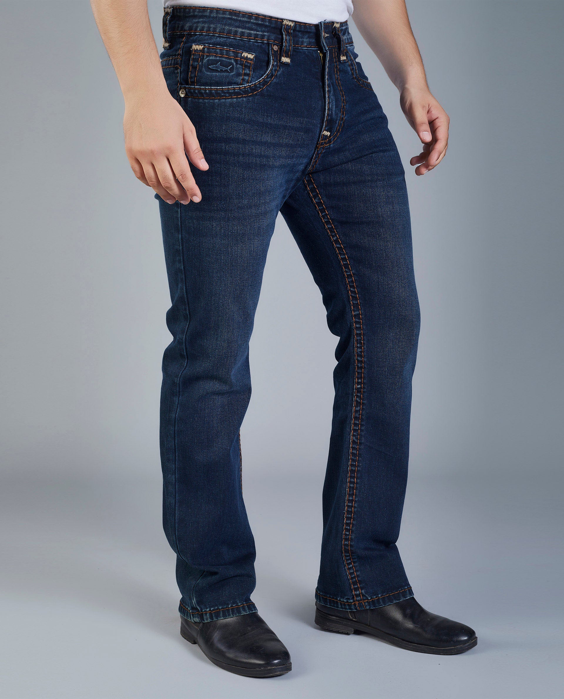 Men’s Mid Blue Bootcut Stretch Jeans