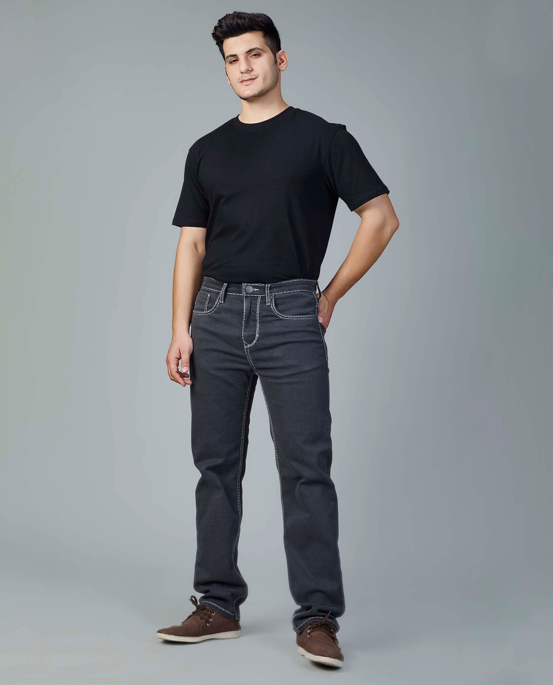 Men’s Saddle Stitch Straight Fit Jeans - Gunmetal Grey