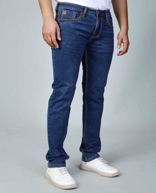 Premium Blue Denim Jeans Contrast Golden Stitching