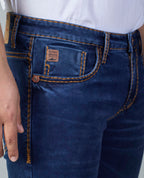 Premium Blue Denim Jeans Contrast Golden Stitching