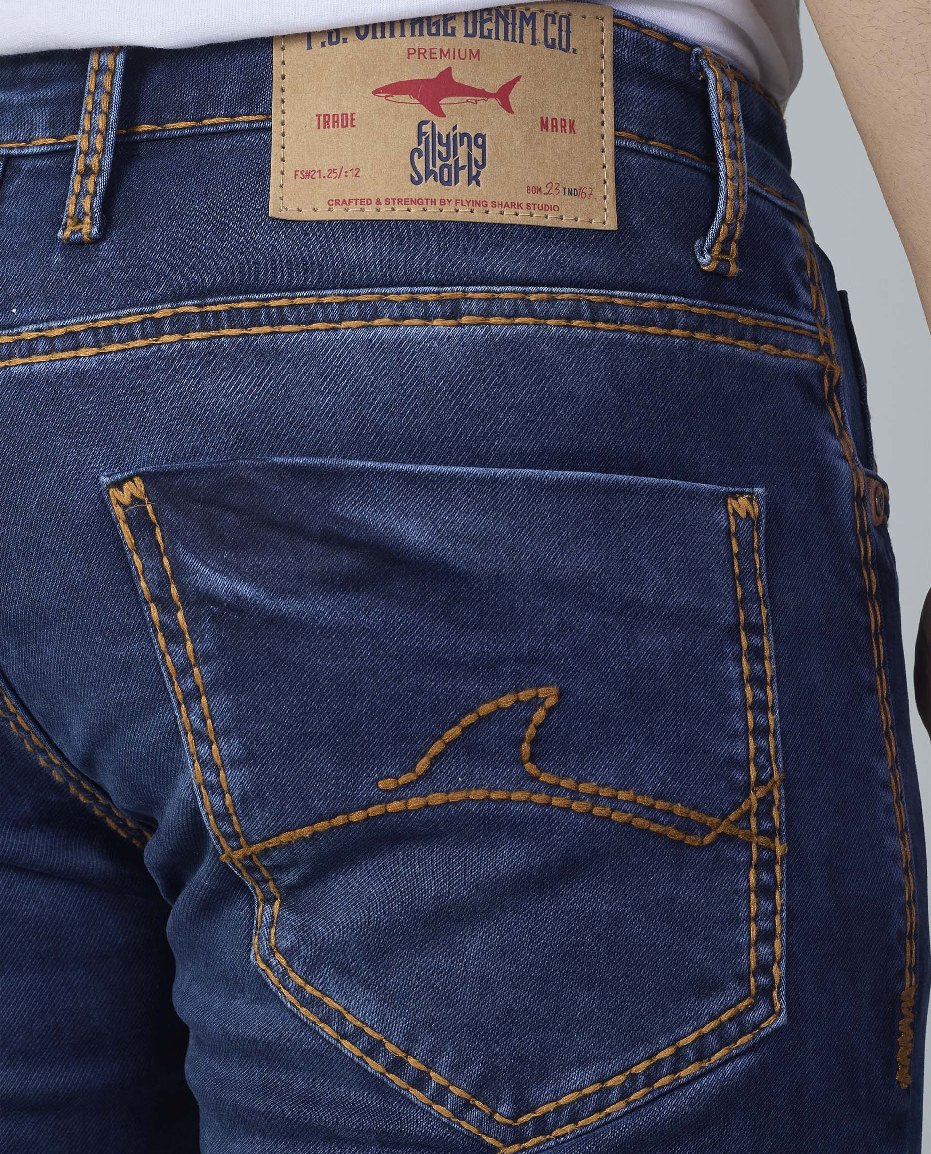 Premium Blue Denim Jeans Contrast Golden Stitching