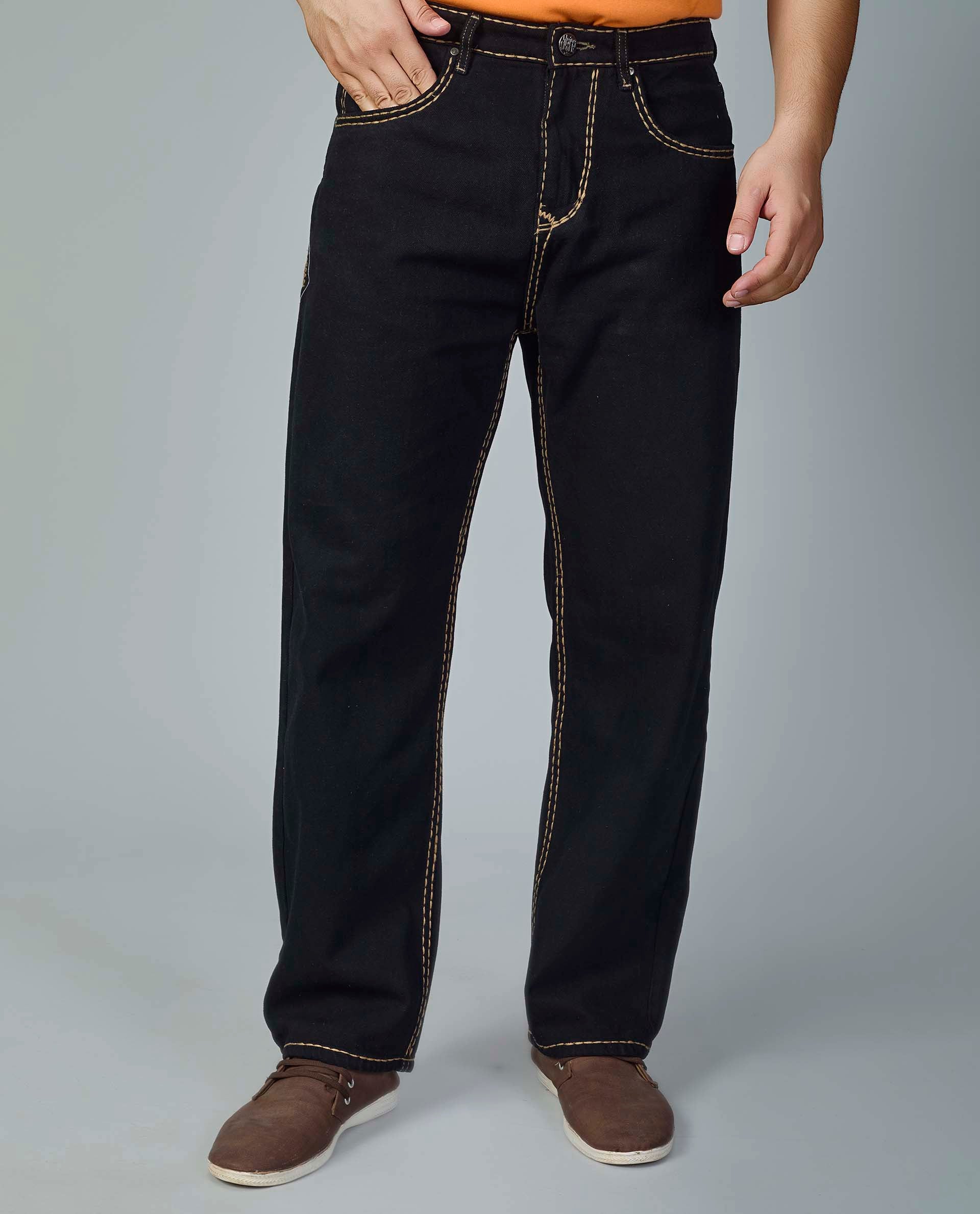 Premium Black Saddle Stitching Denim Jeans