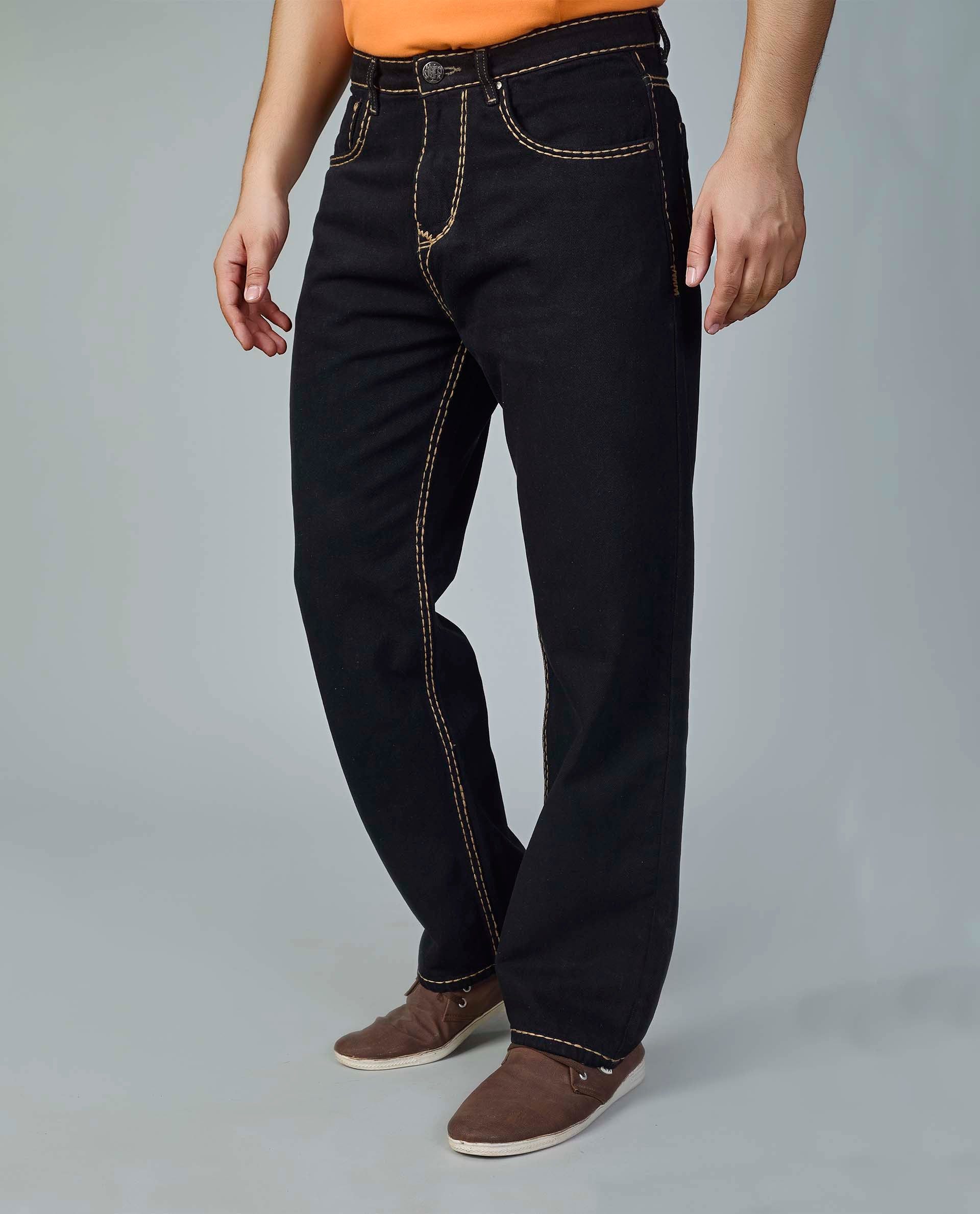 Premium Black Saddle Stitching Denim Jeans