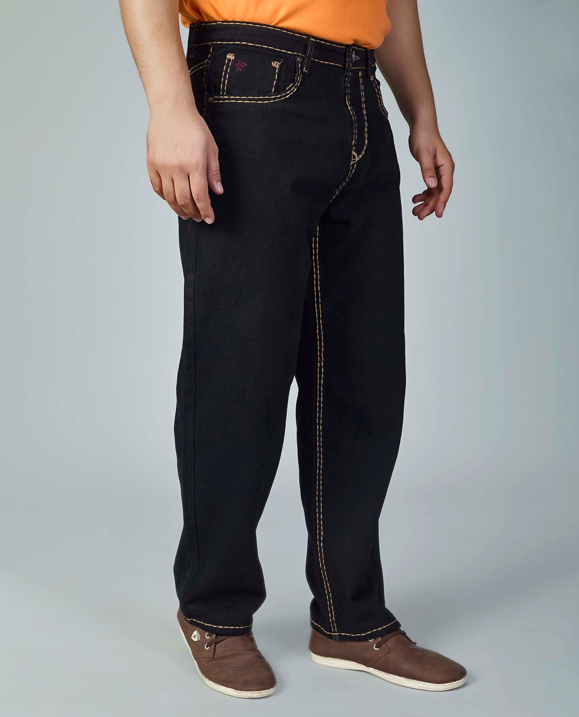 Premium Black Saddle Stitching Denim Jeans