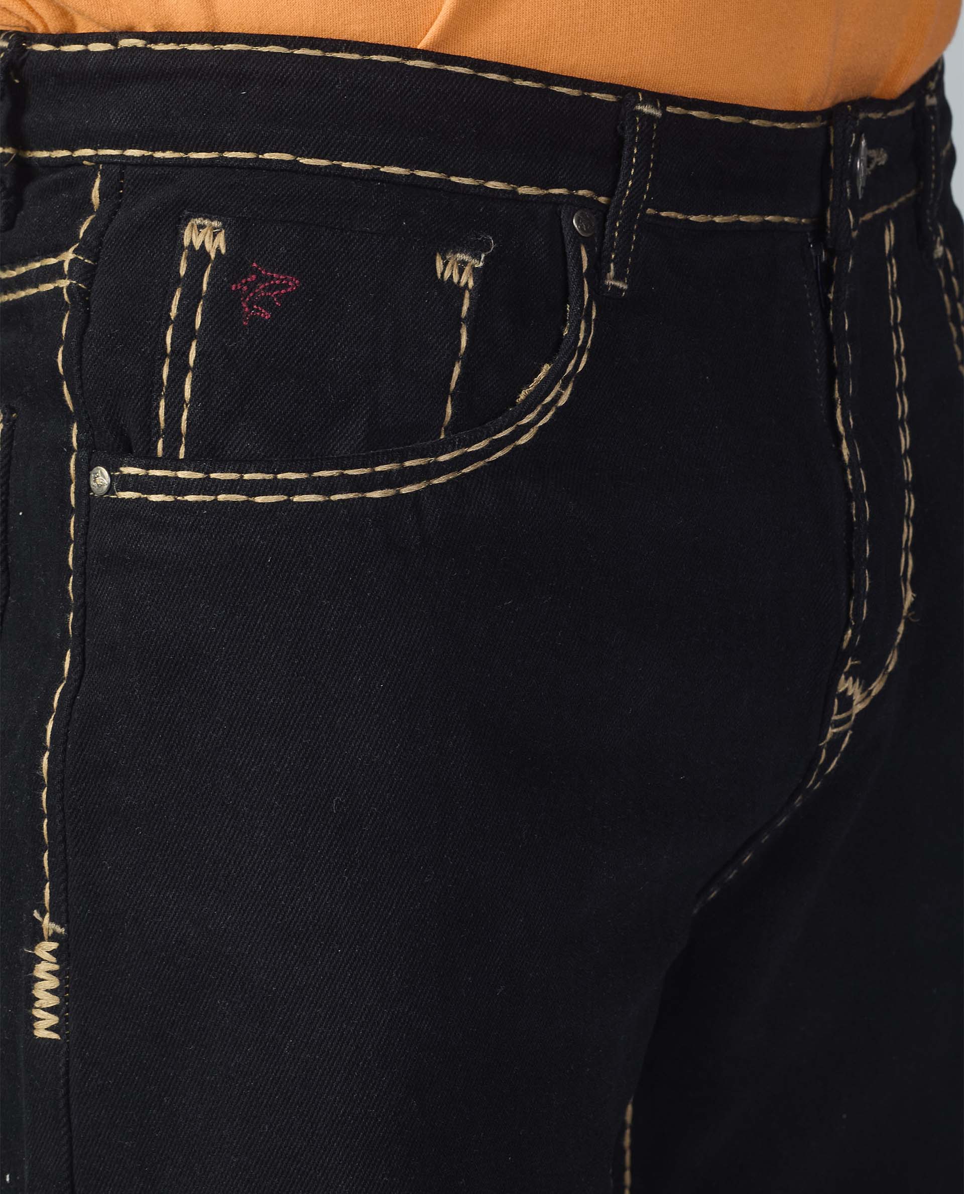 Premium Black Saddle Stitching Denim Jeans
