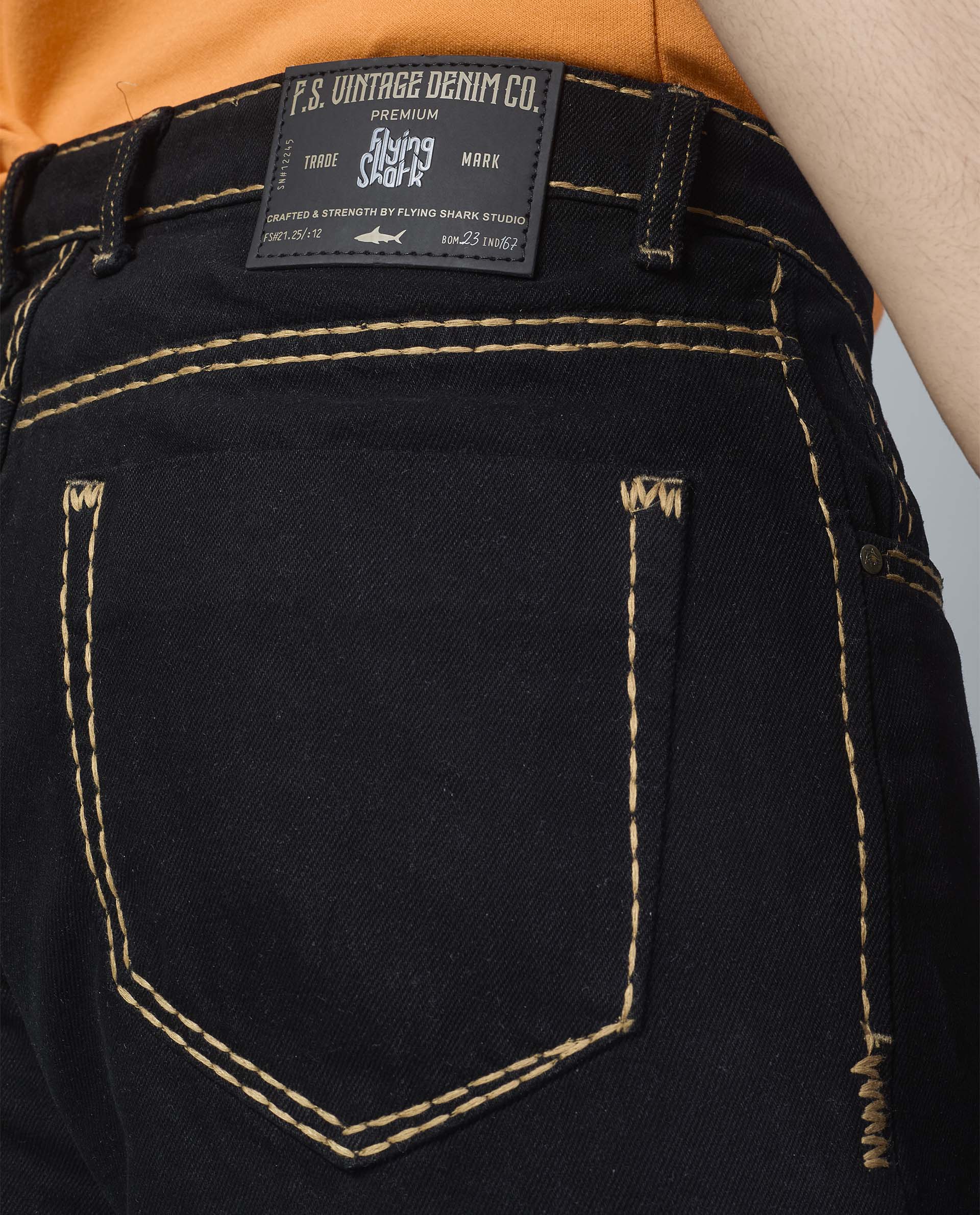 Premium Black Saddle Stitching Denim Jeans