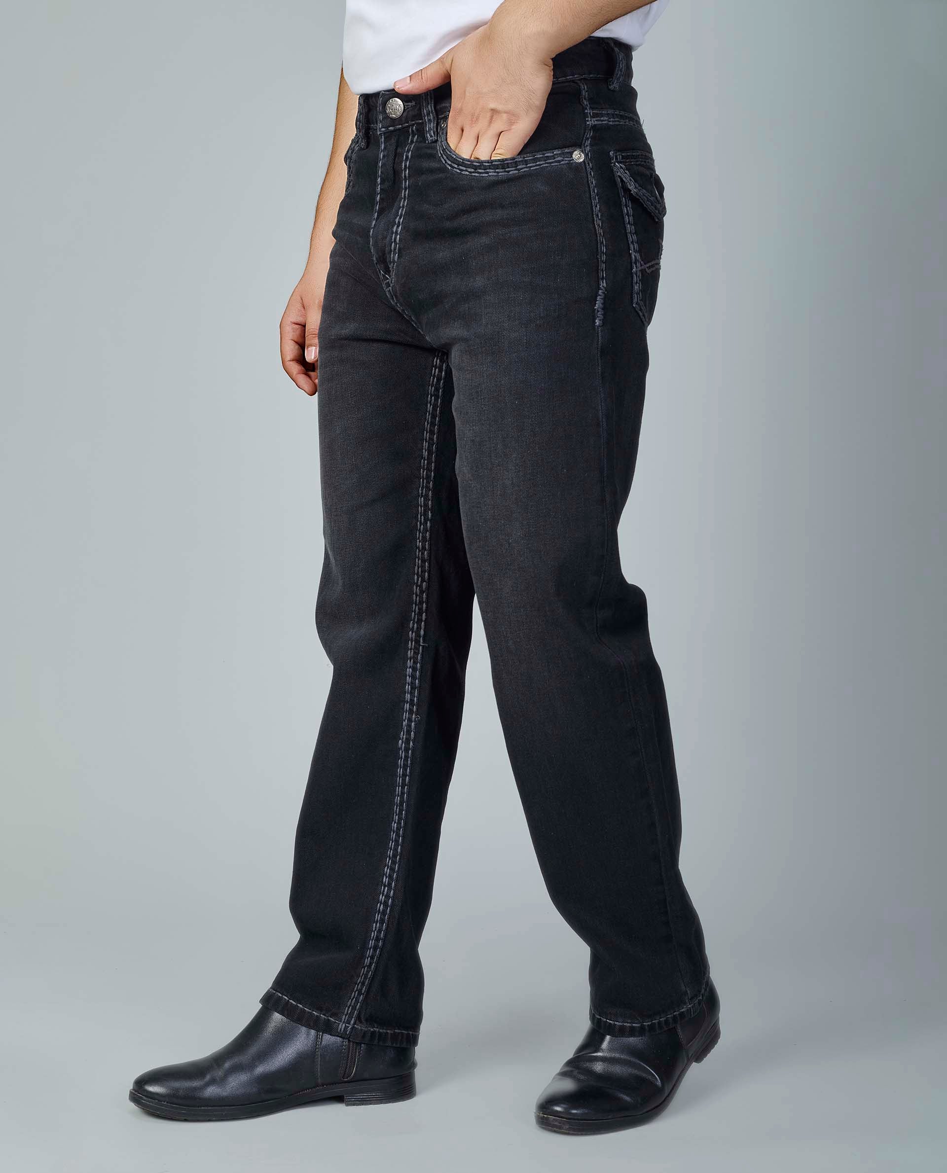 Men’s Washed Saddle Stitch Jeans - Grey Stitch