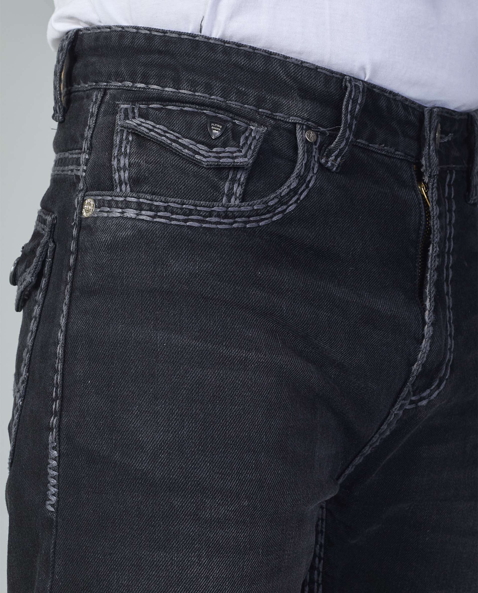 Men’s Washed Saddle Stitch Jeans - Grey Stitch