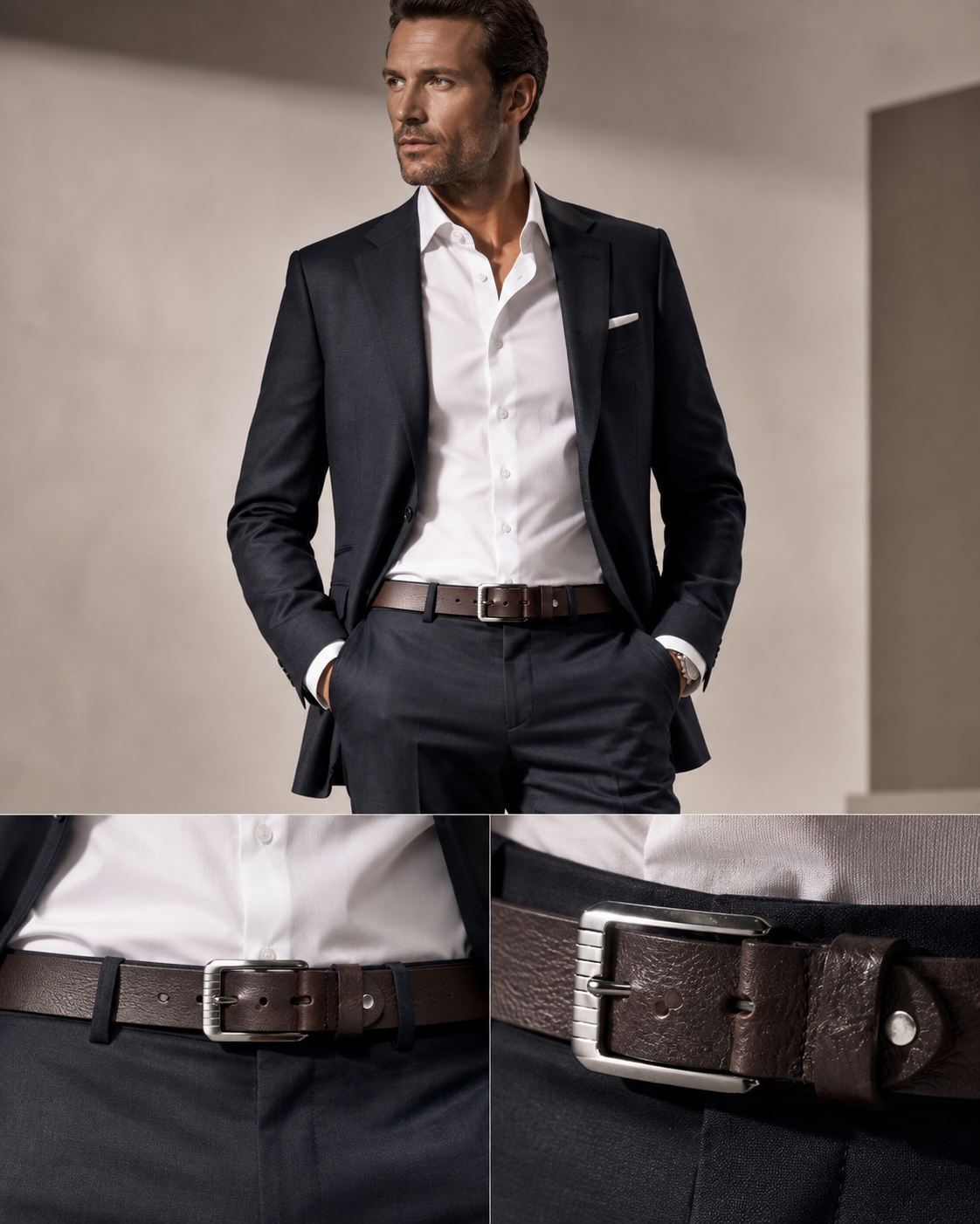 Men's Brown Leather Belt Flying Shark