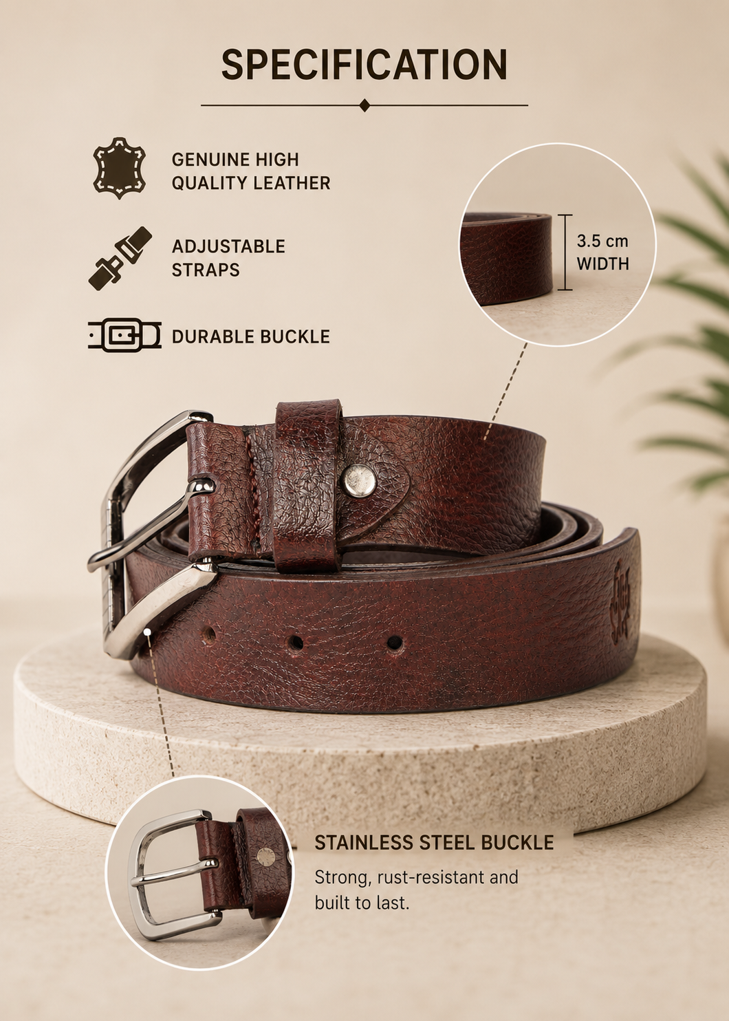 Men's Brown Leather Belt Flying Shark