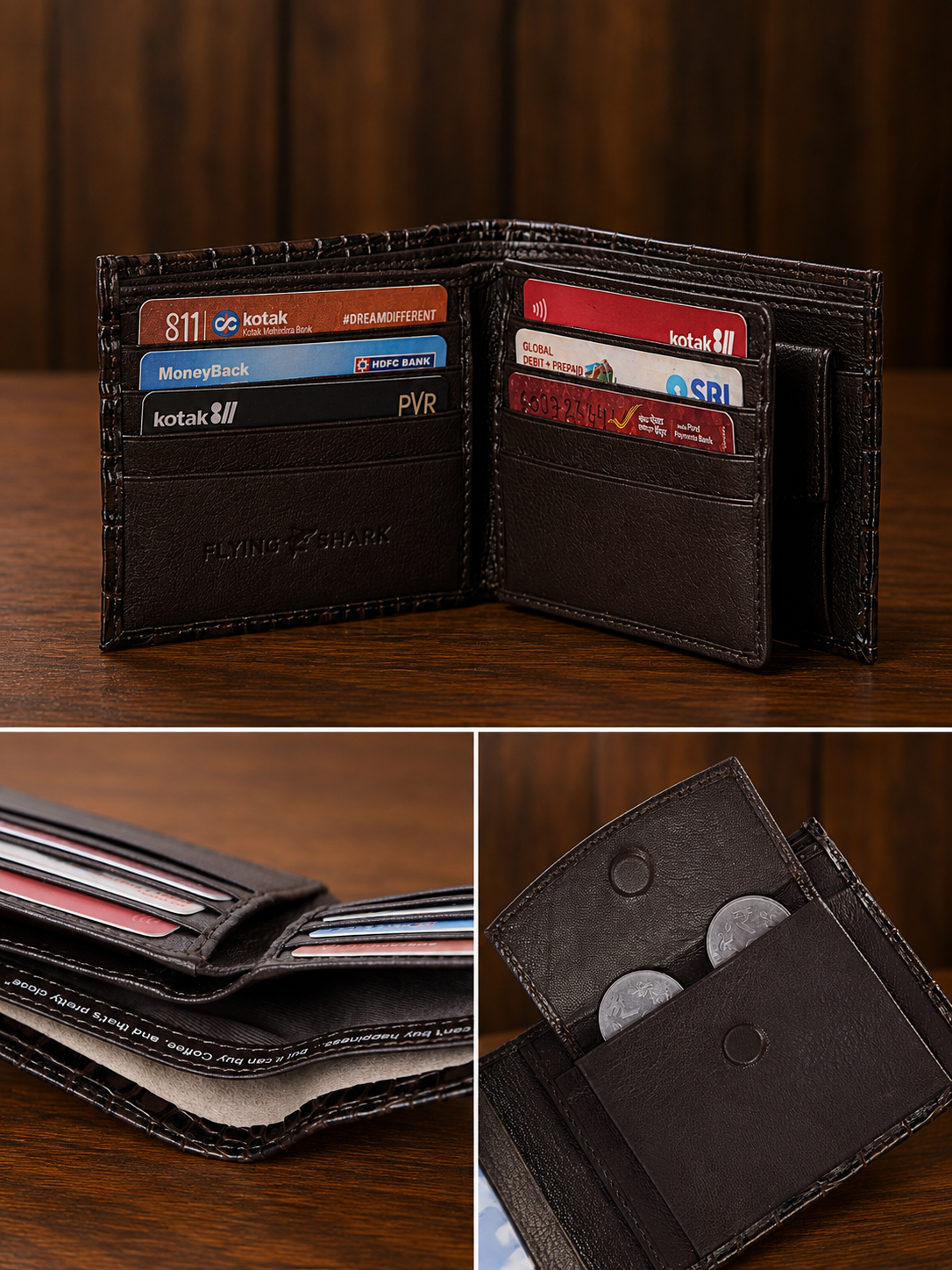 Brown Crocodile Leather Wallet Flying Shark