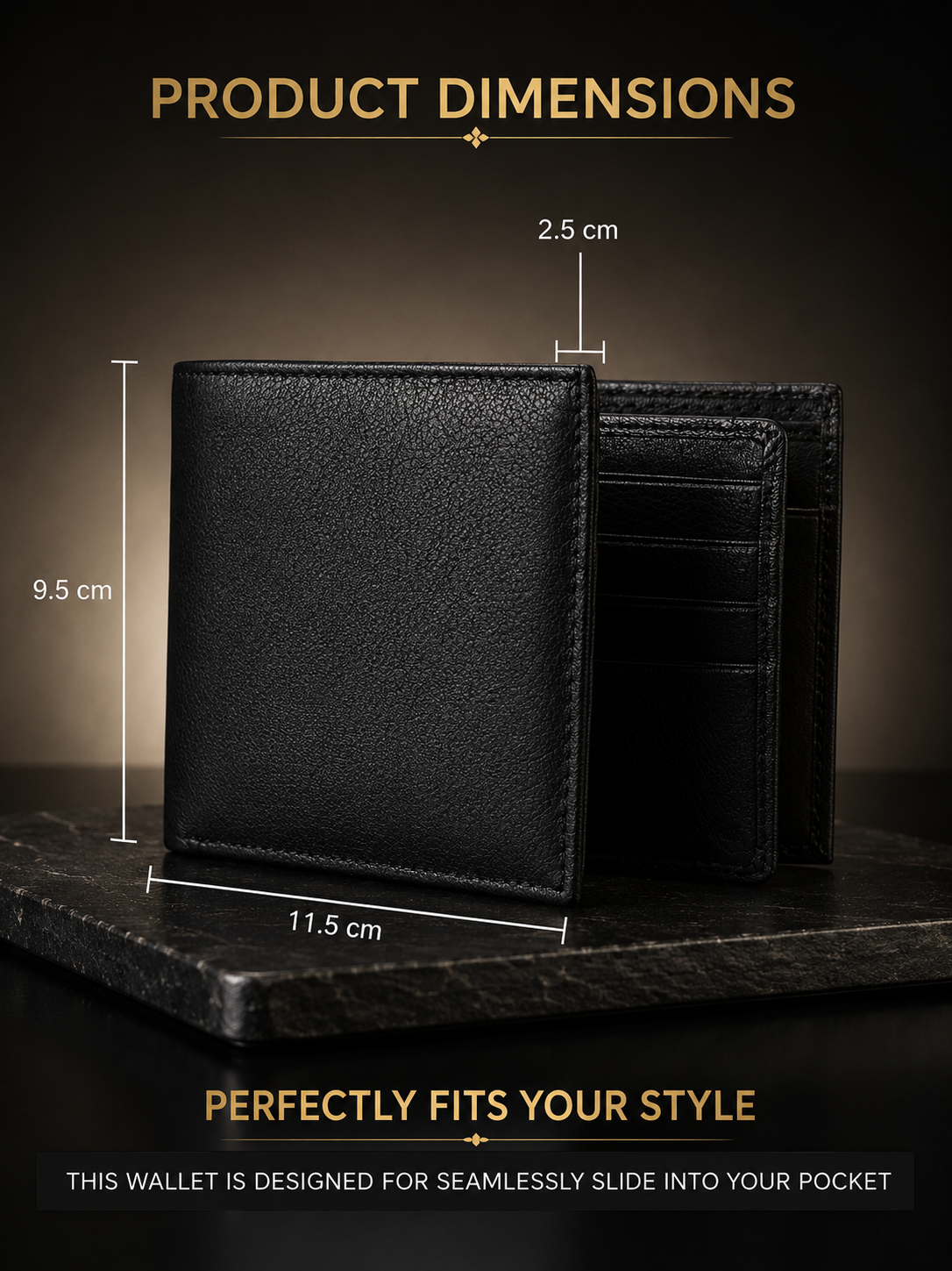 Plain matte Jet Black Leather Wallet Flying Shark