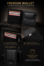 Plain matte Jet Black Leather Wallet Flying Shark