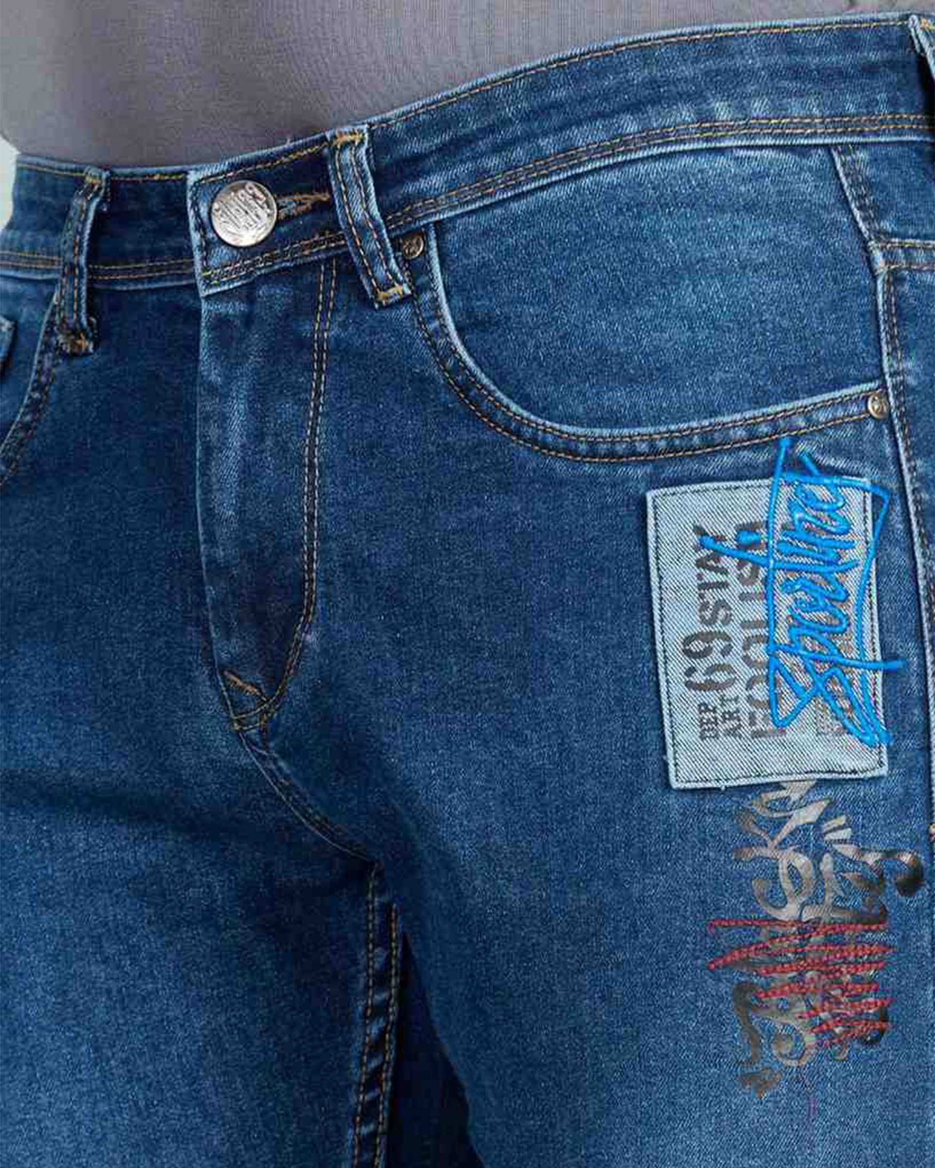 BLUE PATCHWORK SKINNY FIT JEANS