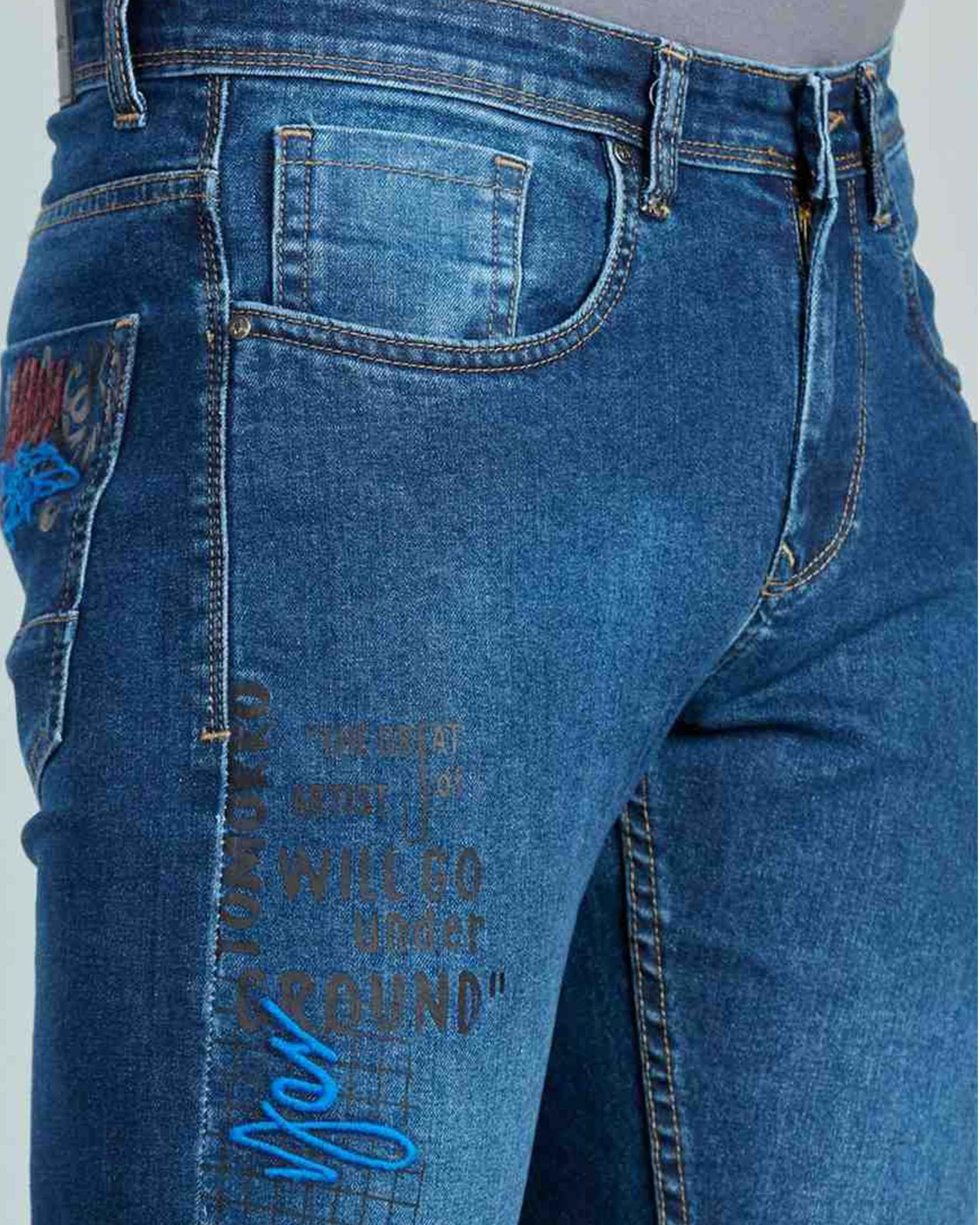 BLUE PATCHWORK SKINNY FIT JEANS