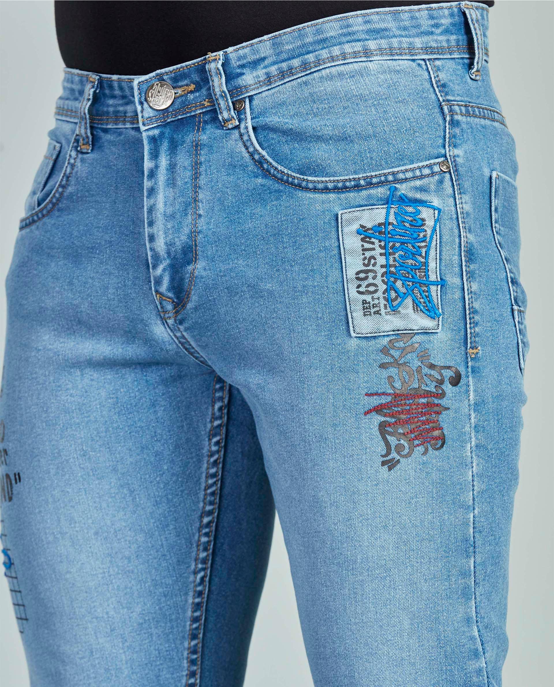 BLUE PATCHWORK SKINNY FIT JEANS