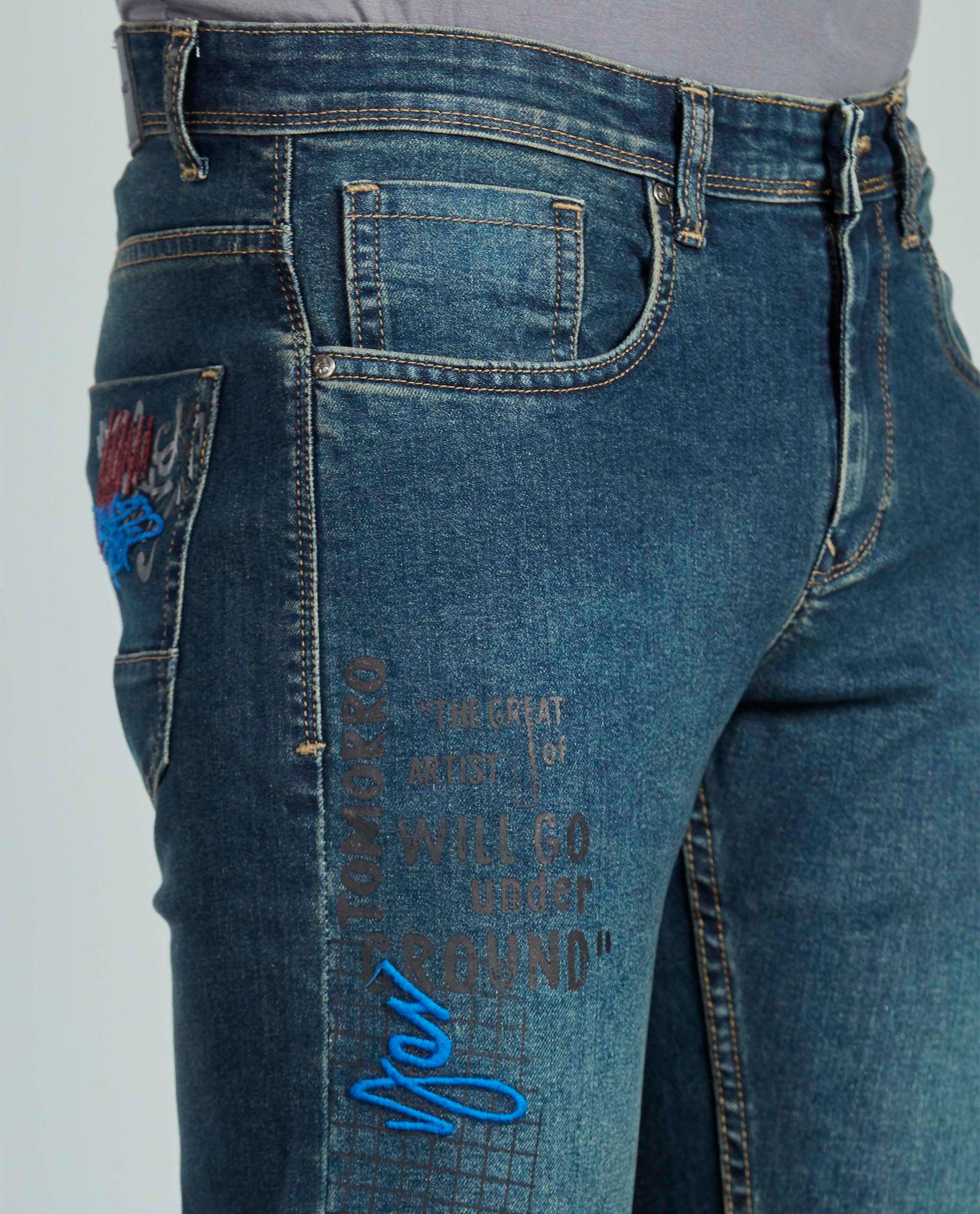 BLUE PATCHWORK SKINNY FIT JEANS