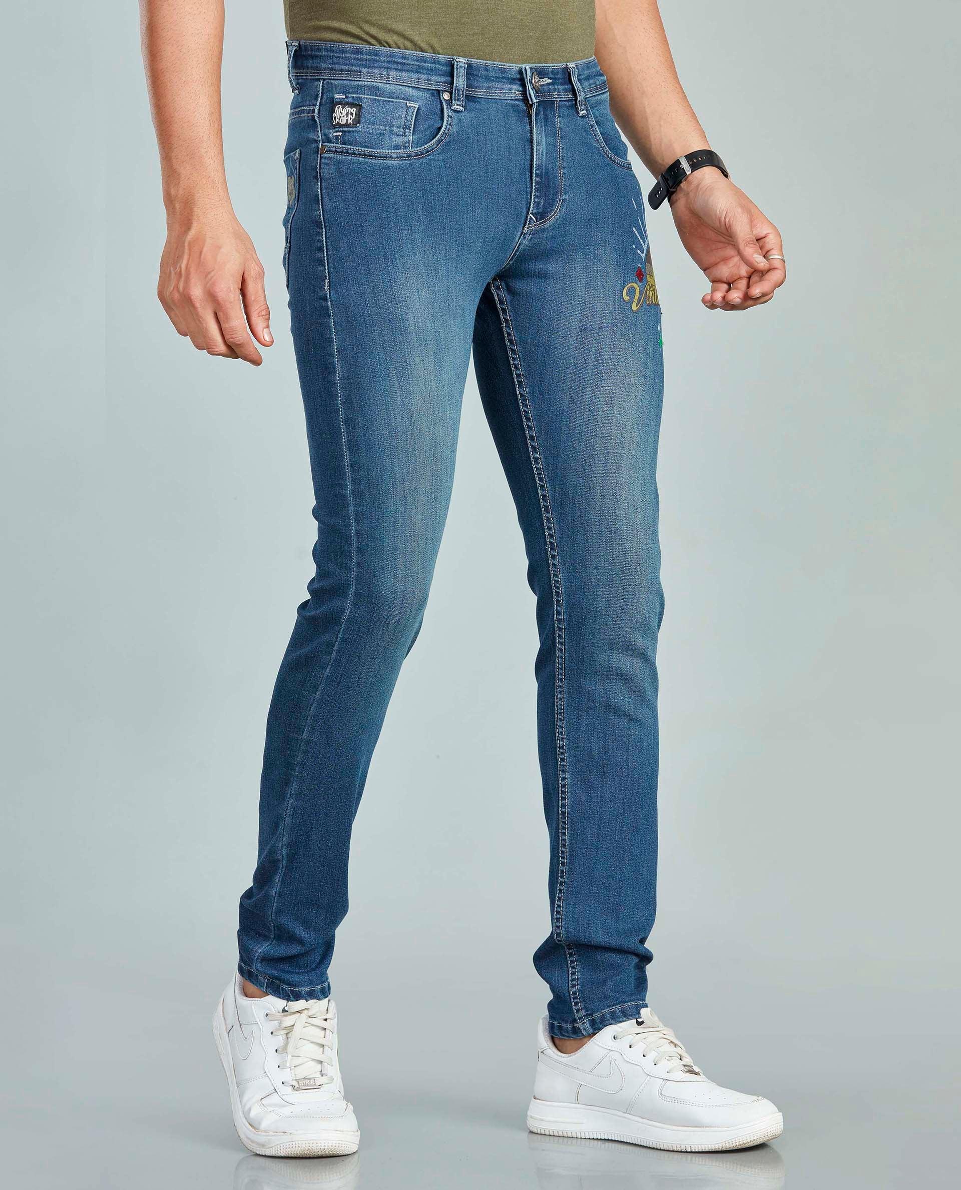 BLUE PATCHWORK SKINNY FIT JEANS