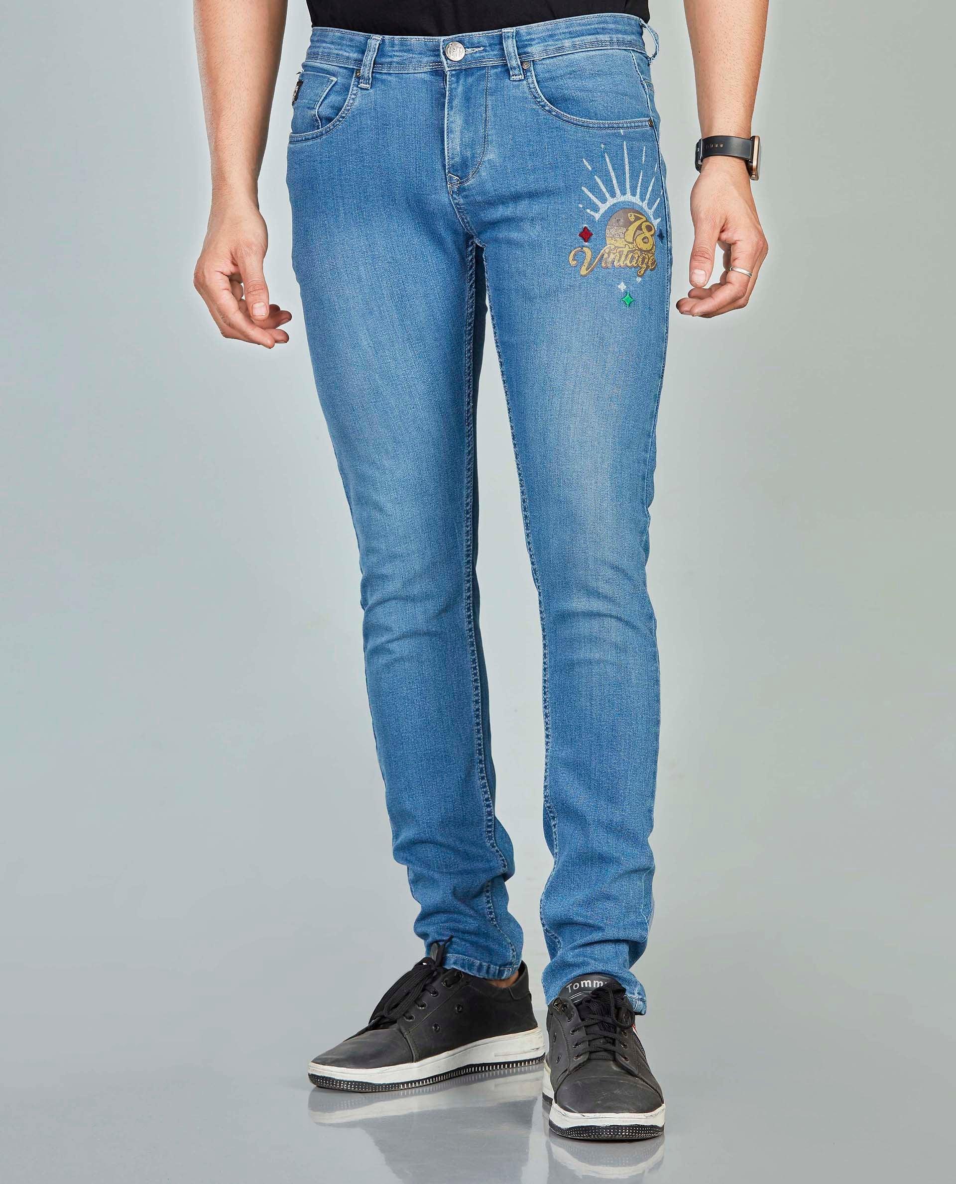 BLUE PATCHWORK SKINNY FIT JEANS