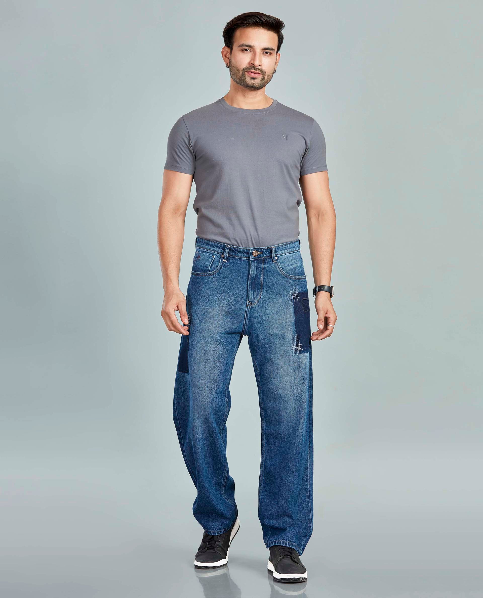 FS018 Medium Blue Loose Fit Jeans