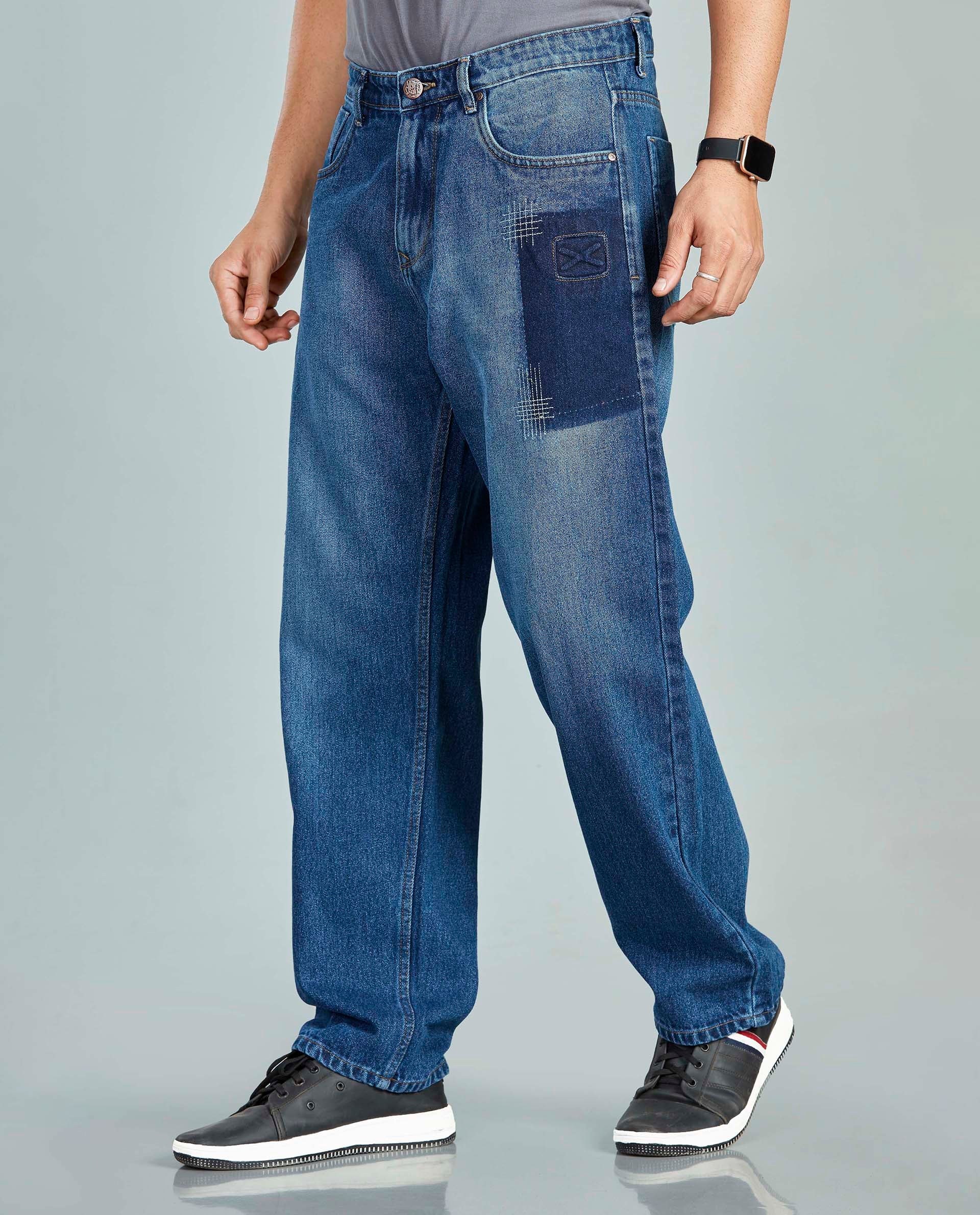 FS018 Medium Blue Loose Fit Jeans
