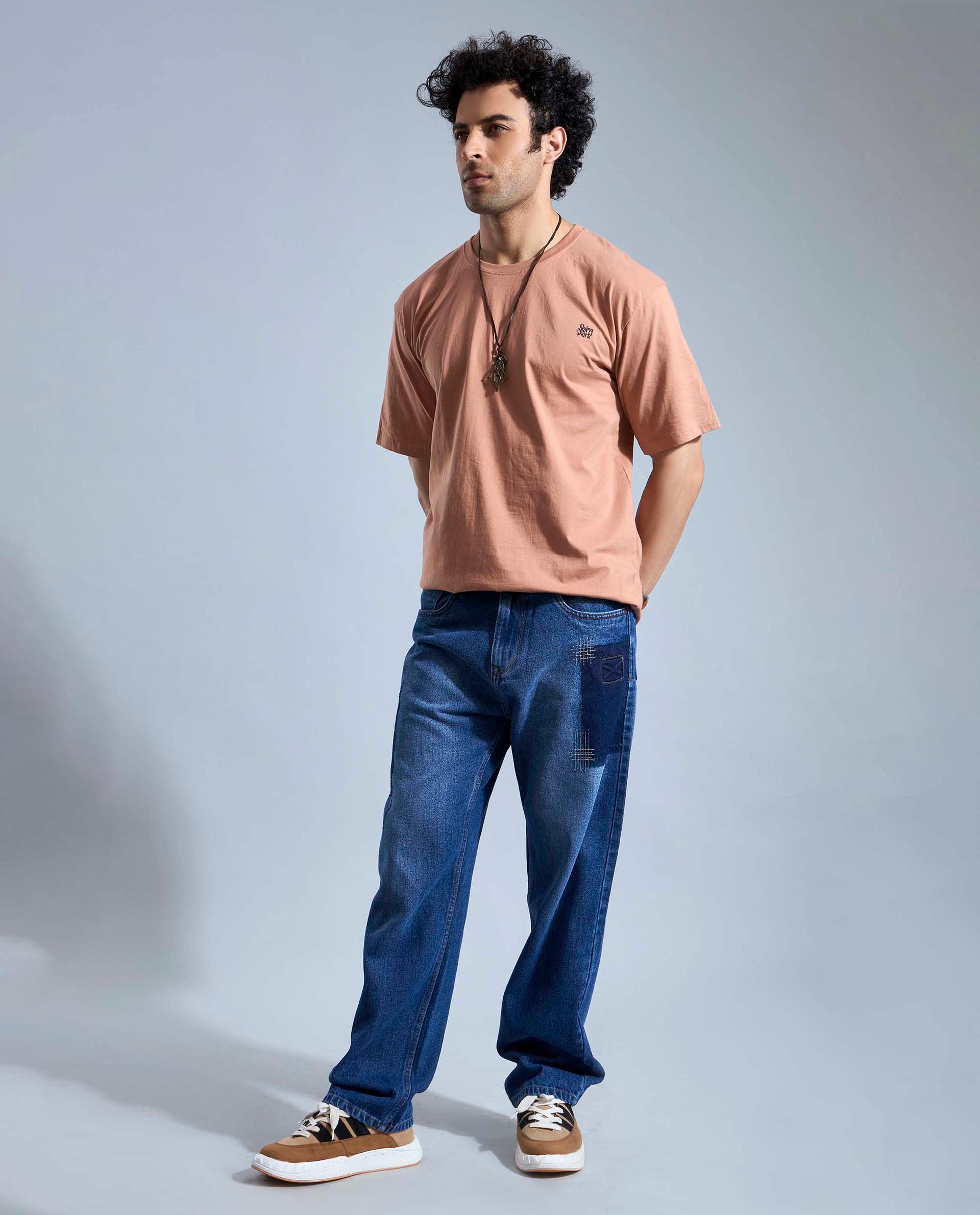 FS018 Medium Blue Loose Fit Jeans