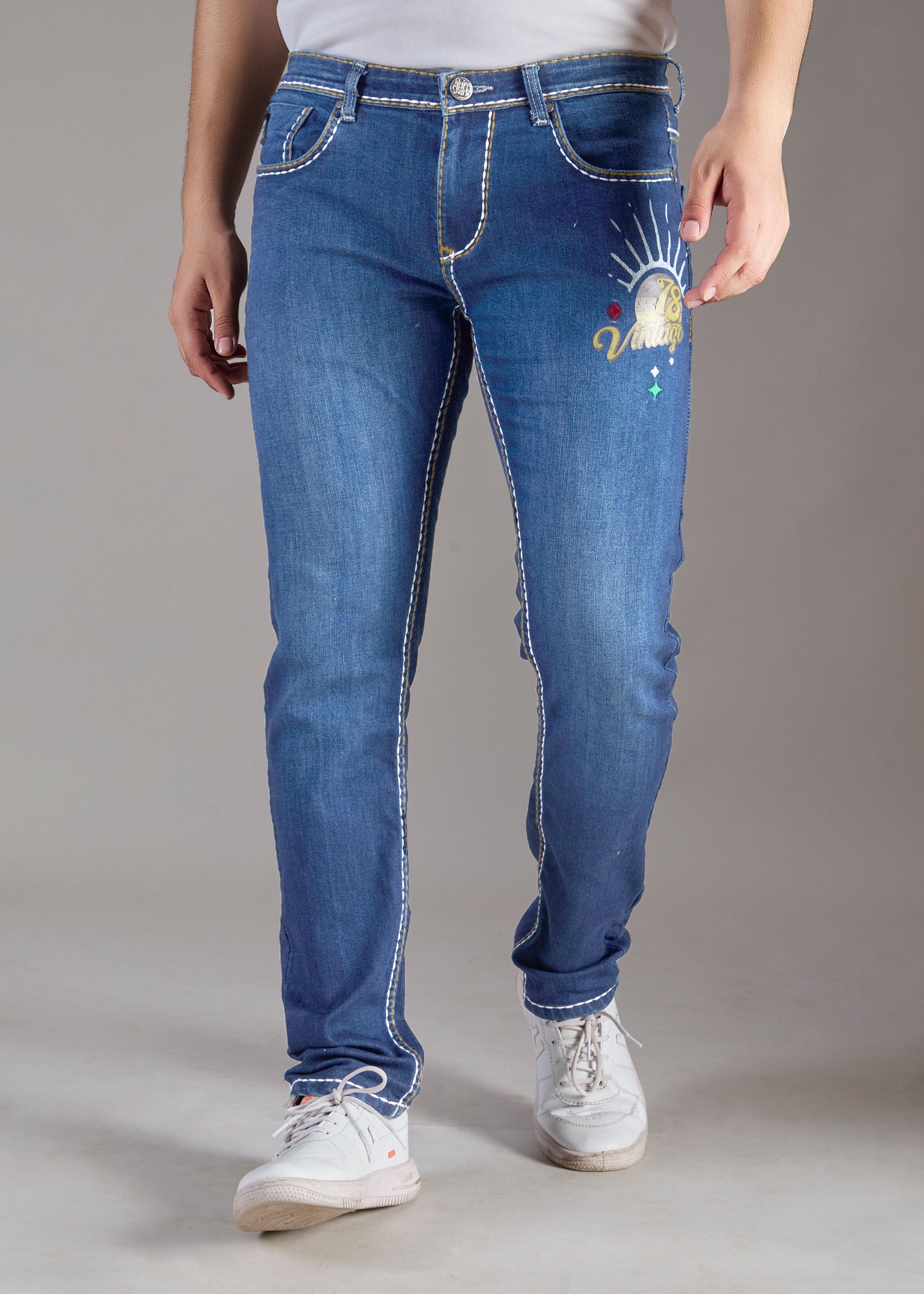 Men’s Deep Blue Vintage Graphic Denim