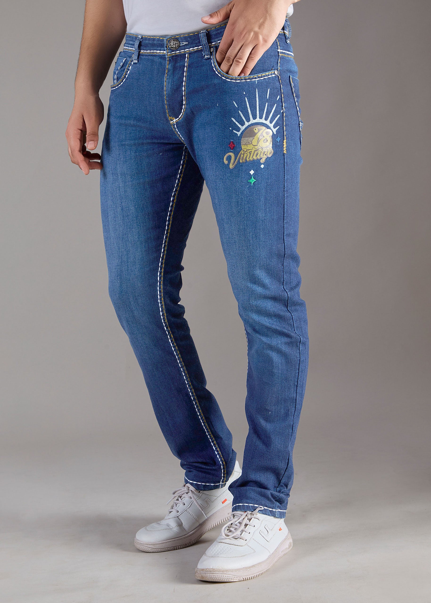 Men’s Deep Blue Vintage Graphic Denim