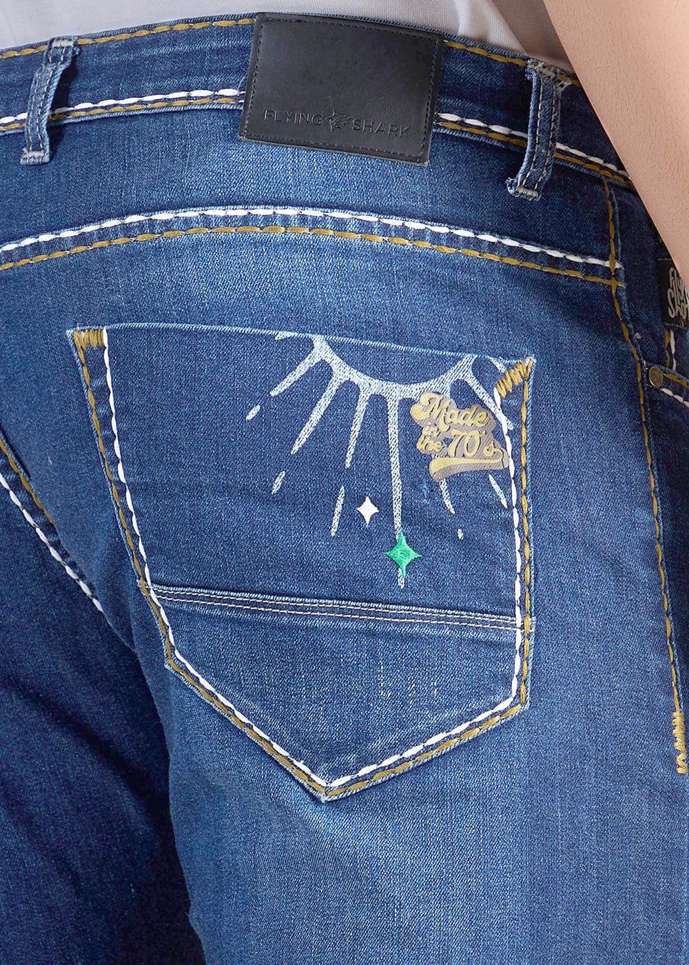 Men’s Deep Blue Vintage Graphic Denim Flying Shark