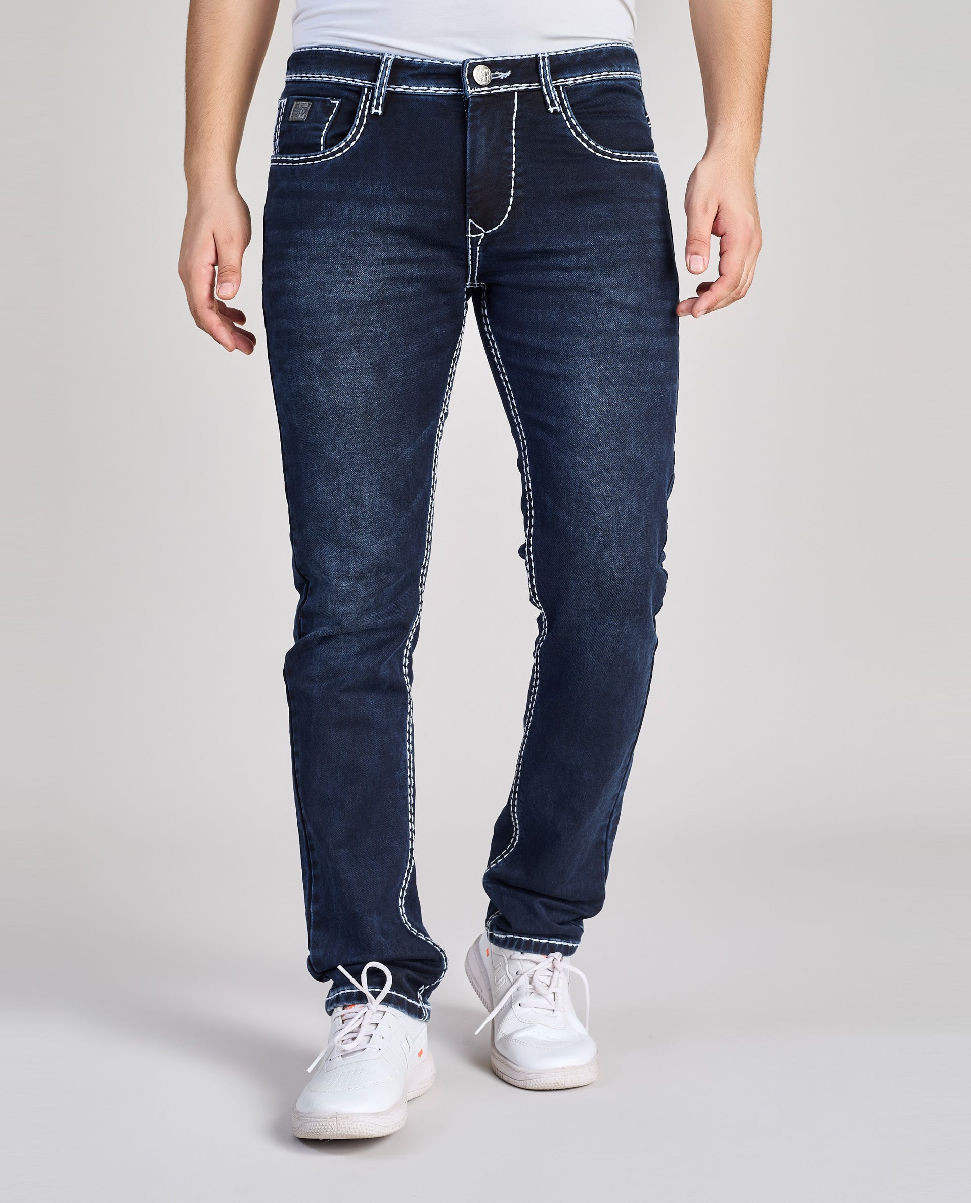 Men’s Dark Blue Saddle Stitch Jeans