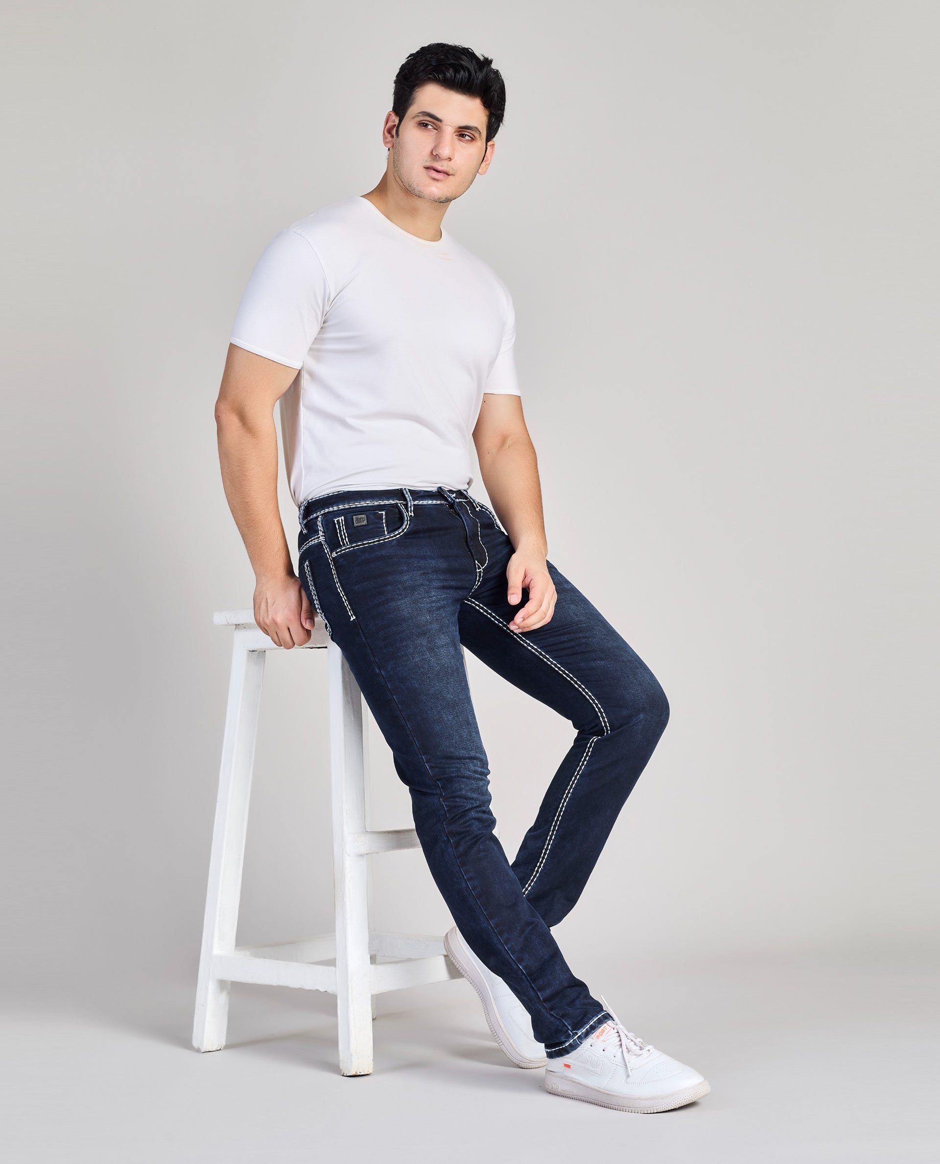 Men’s Dark Blue Saddle Stitch Jeans