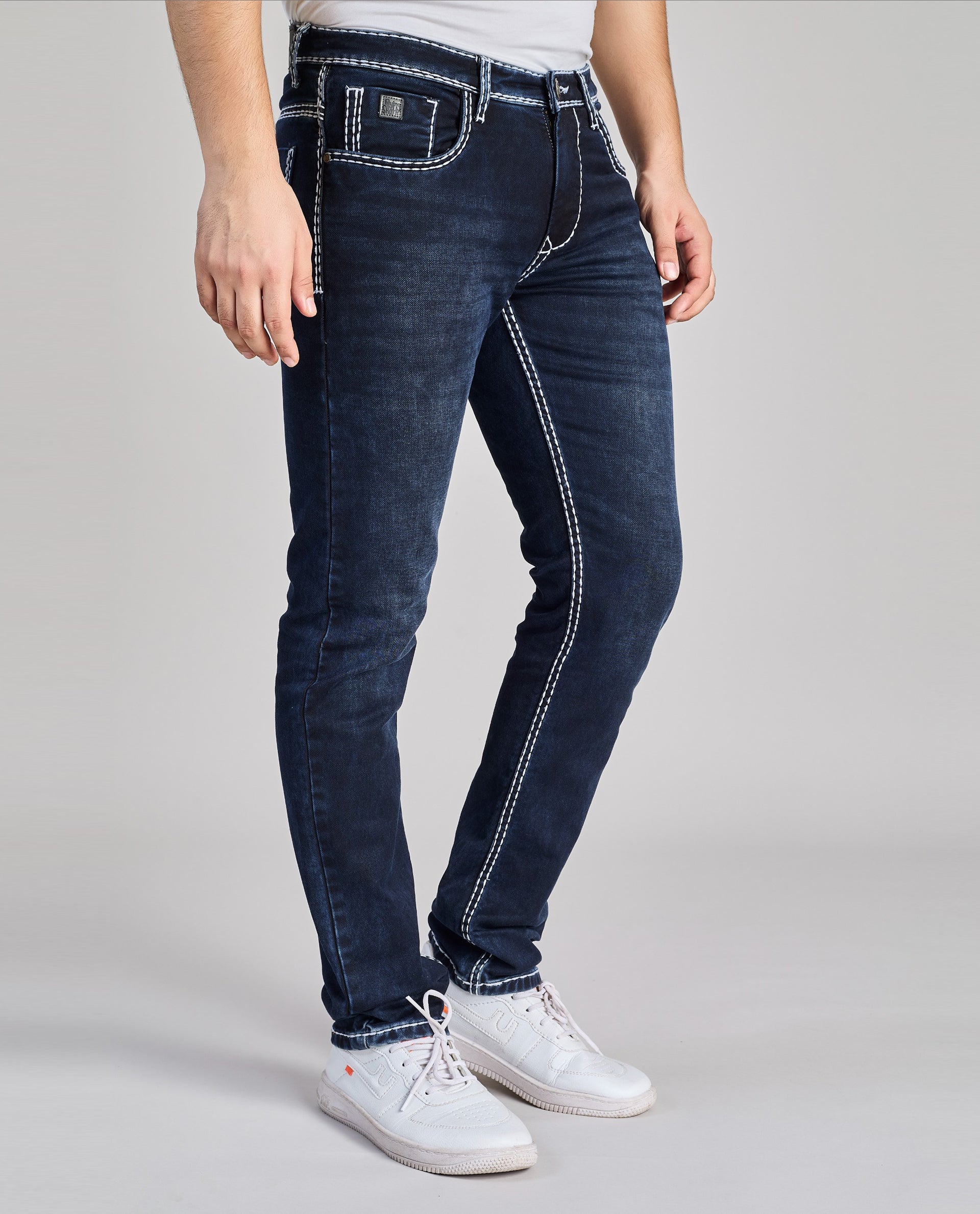 Men’s Dark Blue Saddle Stitch Jeans