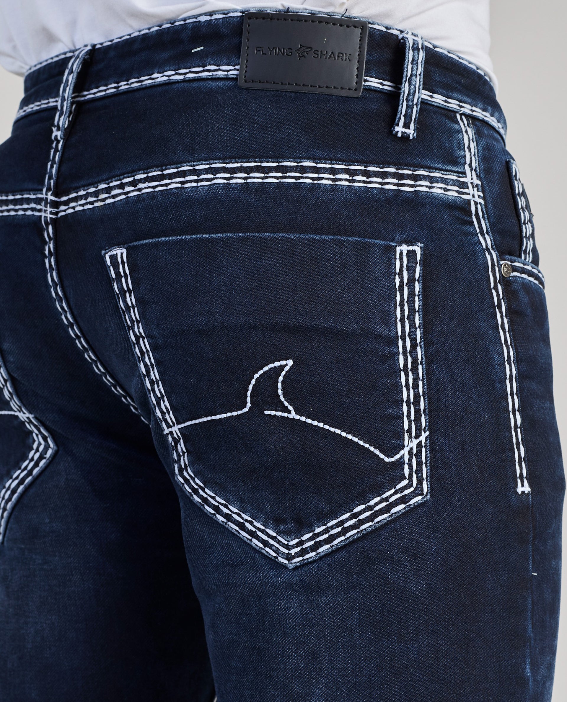 Men’s Dark Blue Saddle Stitch Jeans