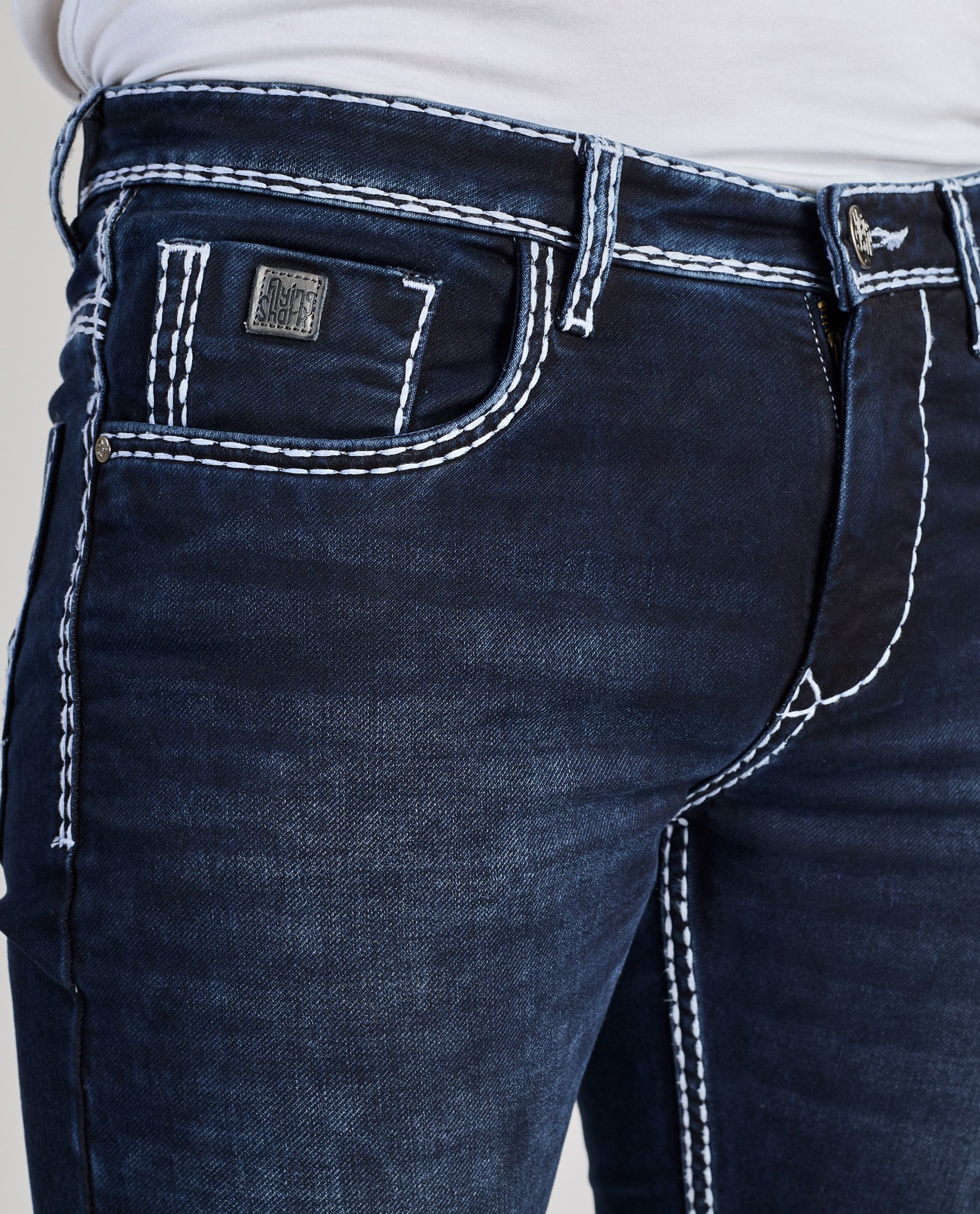 Men’s Dark Blue Saddle Stitch Jeans