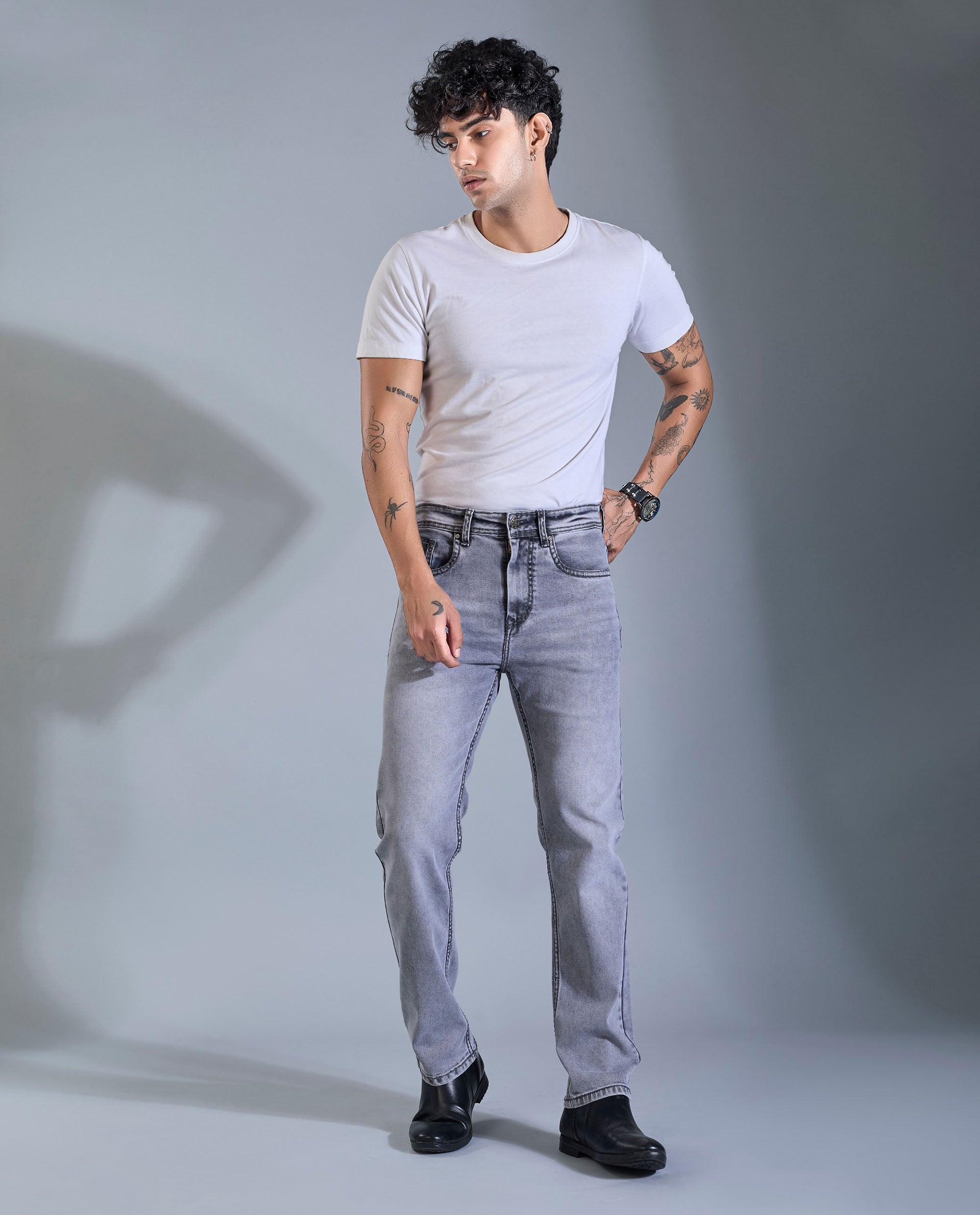 Men’s Saddle Stitch Grey Denim Jeans