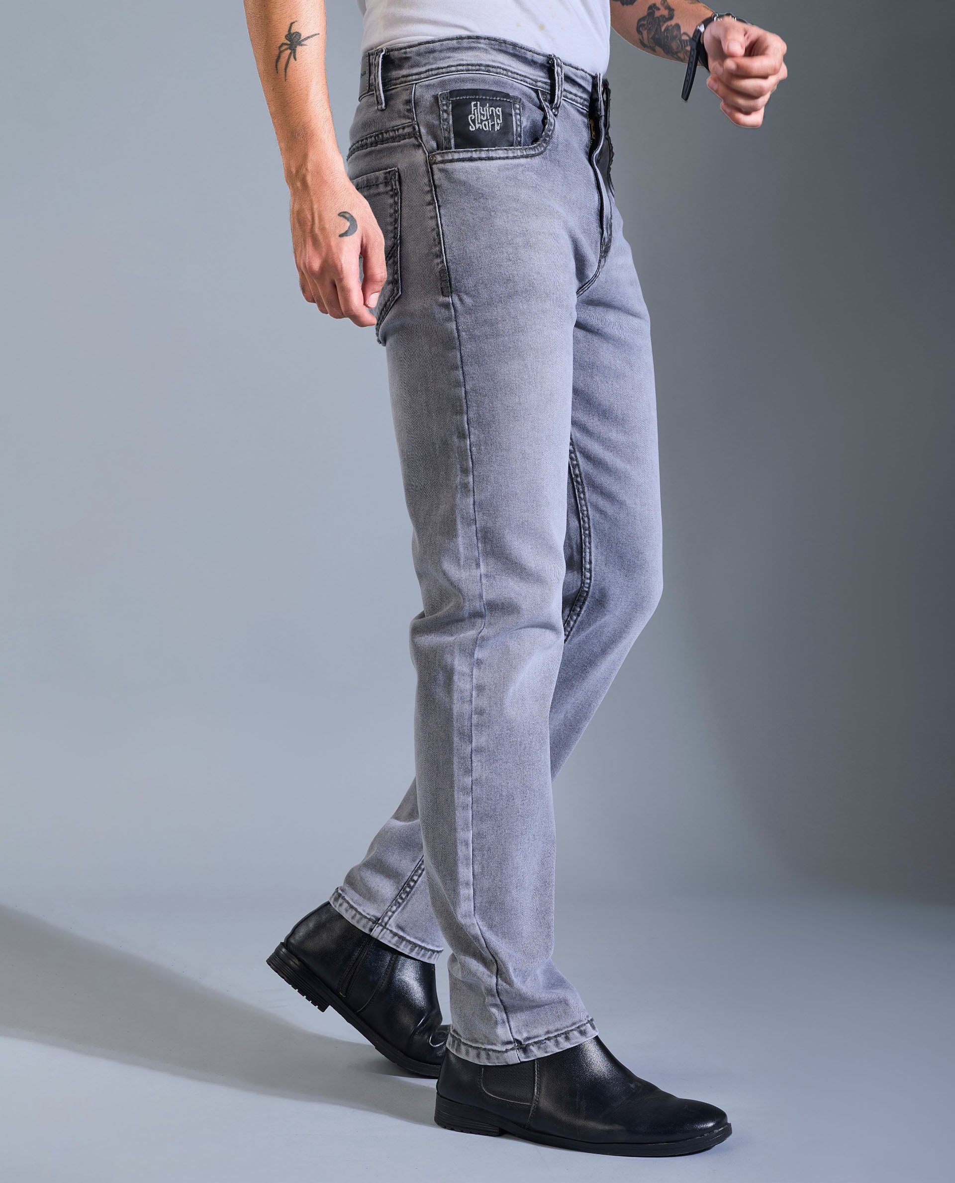 Men’s Saddle Stitch Grey Denim Jeans