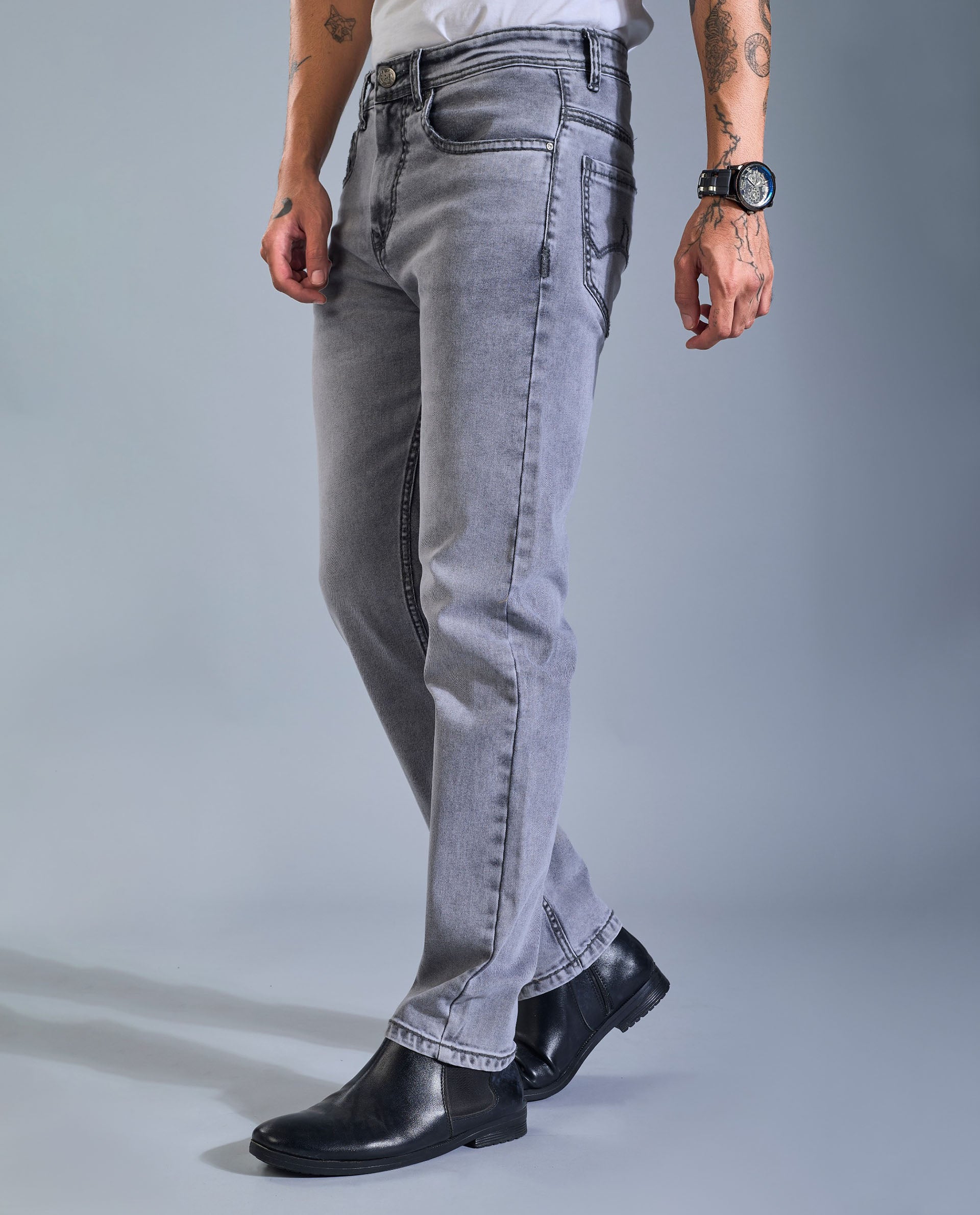 Men’s Saddle Stitch Grey Denim Jeans