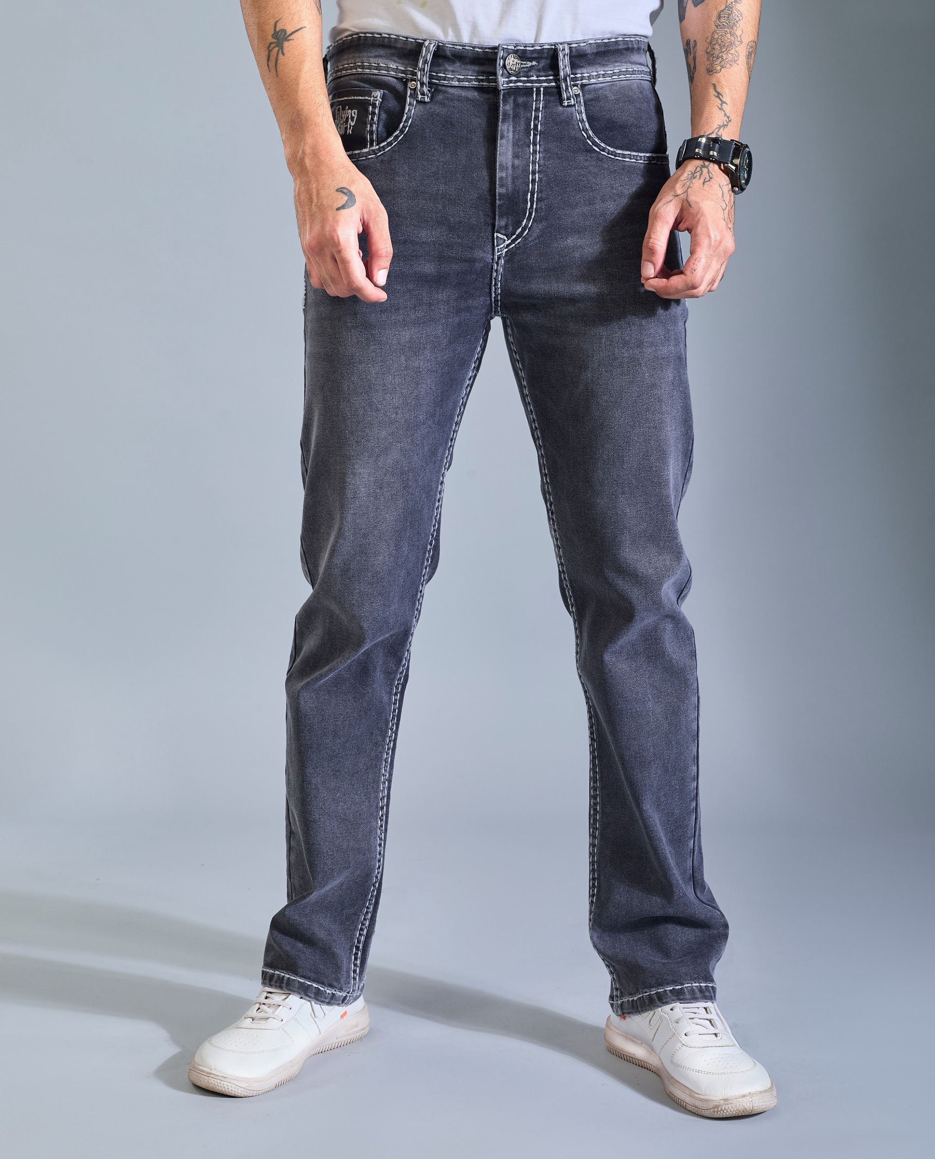 Men’s Saddle Stitch Denim Jeans – Graphite Grey Wash