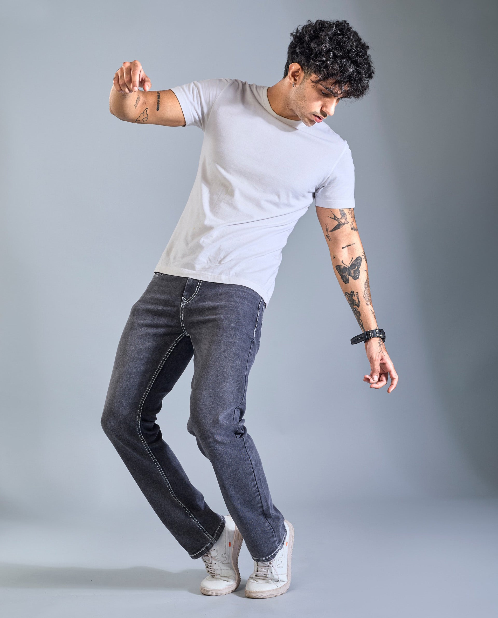 Men’s Saddle Stitch Denim Jeans – Graphite Grey Wash