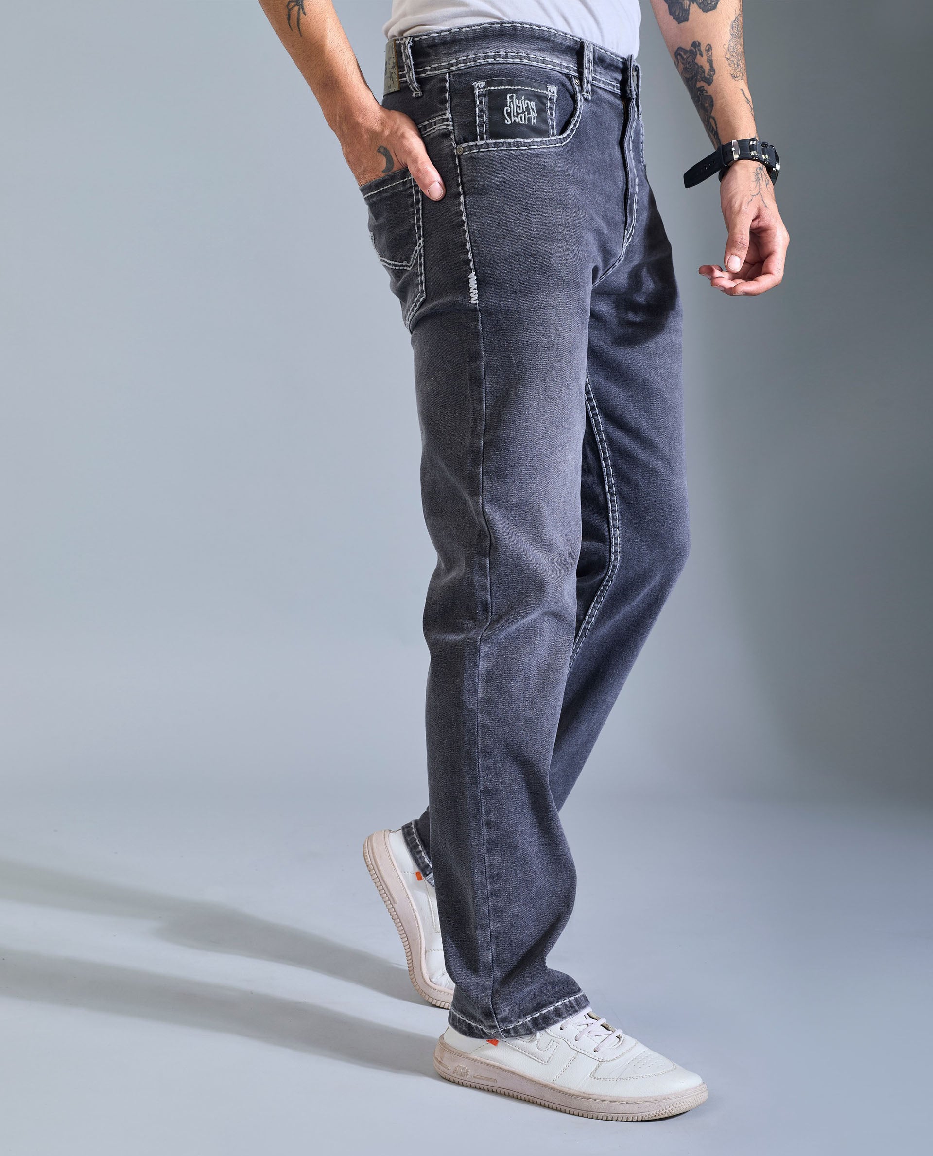 Men’s Saddle Stitch Denim Jeans – Graphite Grey Wash