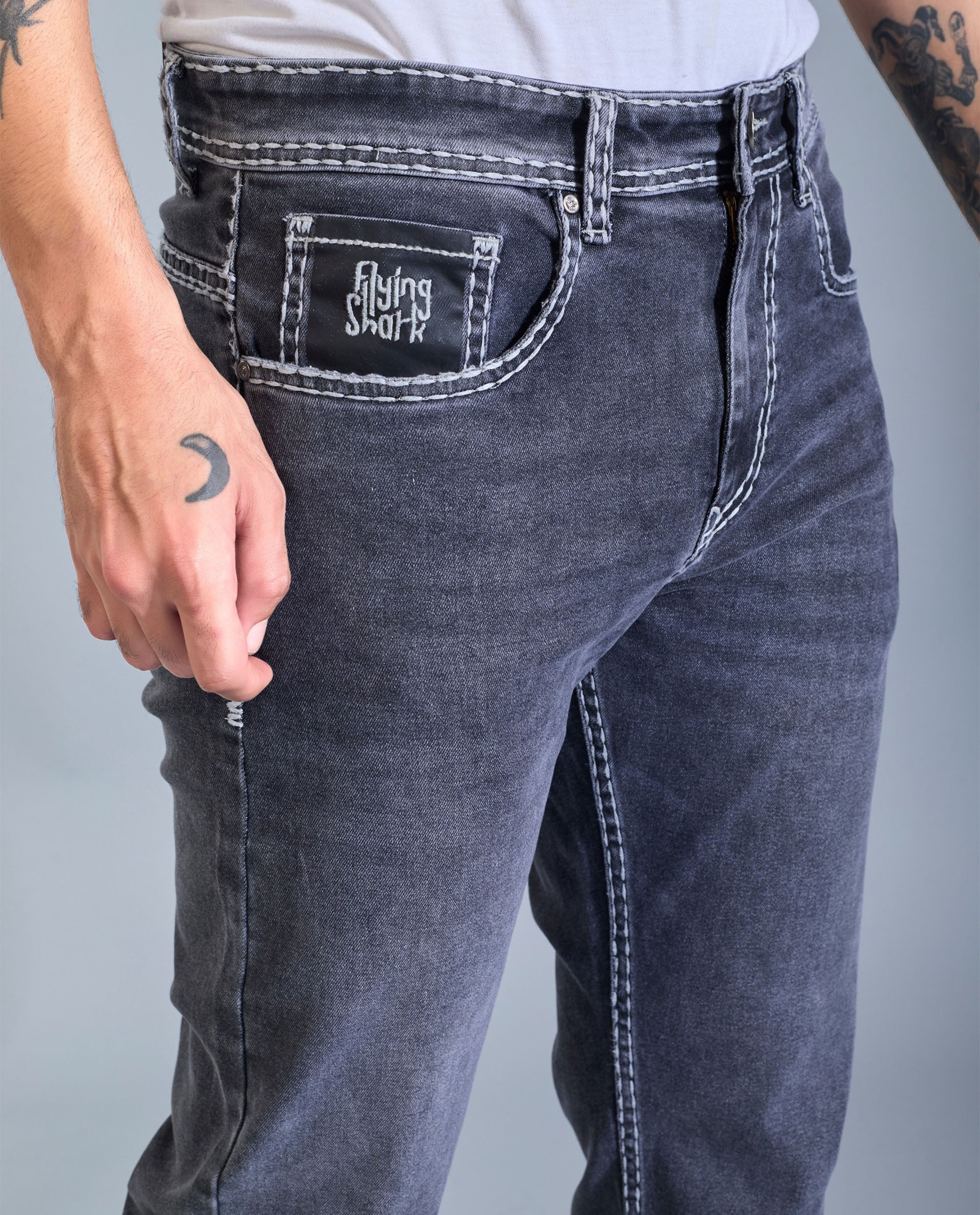 Men’s Saddle Stitch Denim Jeans – Graphite Grey Wash