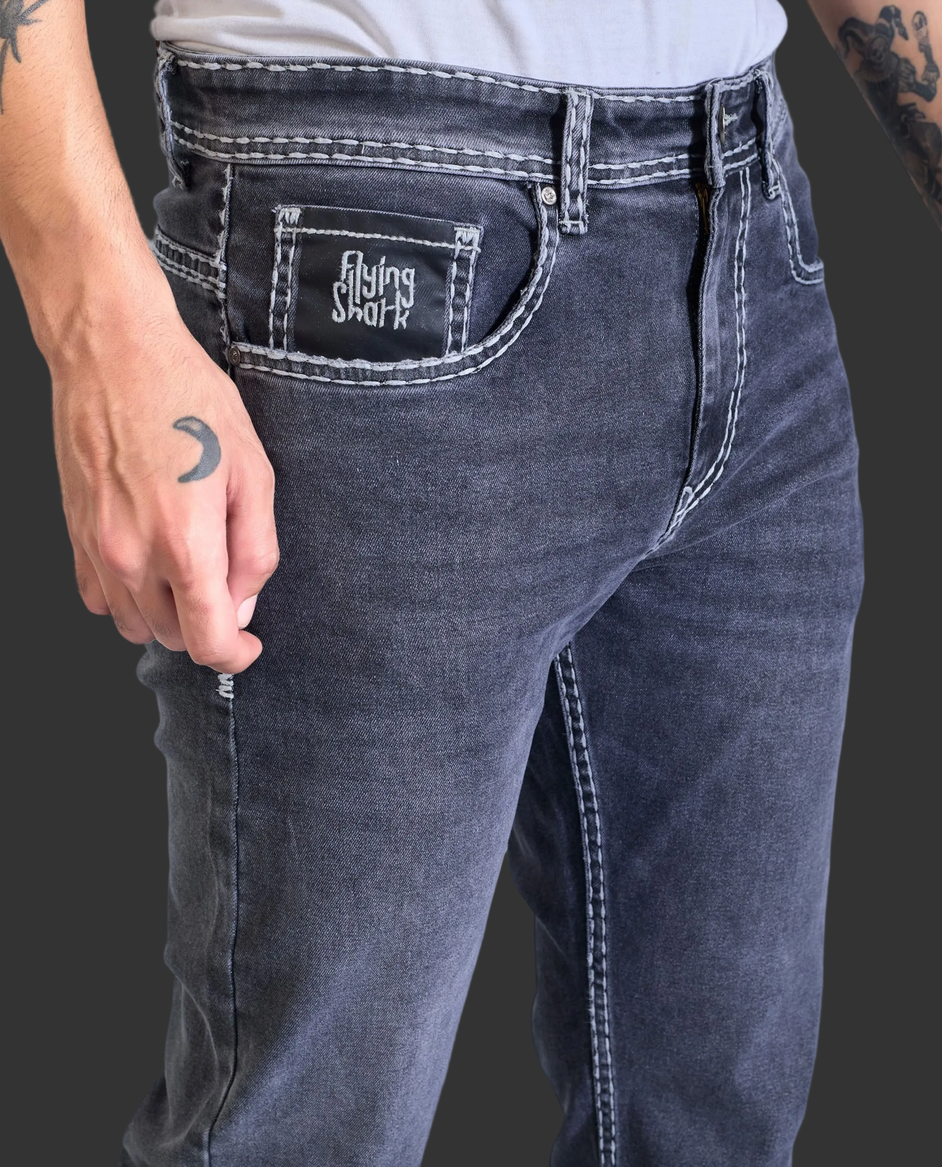 Men’s Saddle Stitch Denim Jeans – Graphite Grey Wash