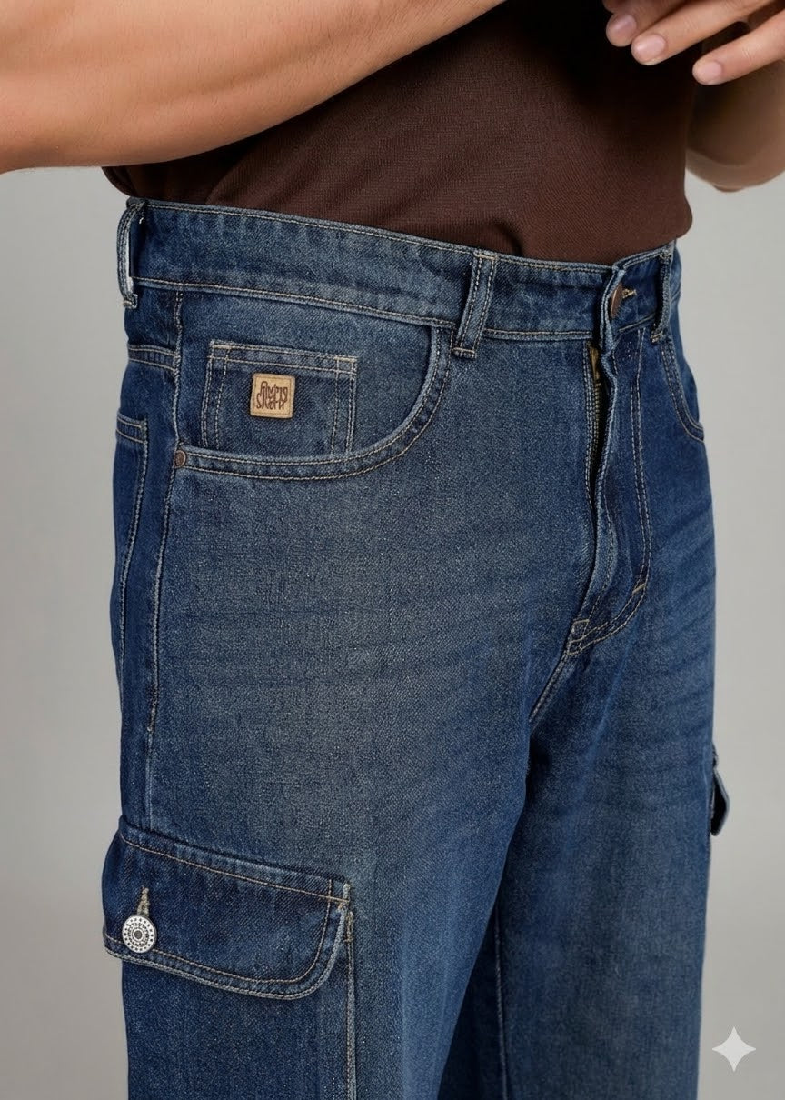 Loose Fit Denim Cargo Jeans