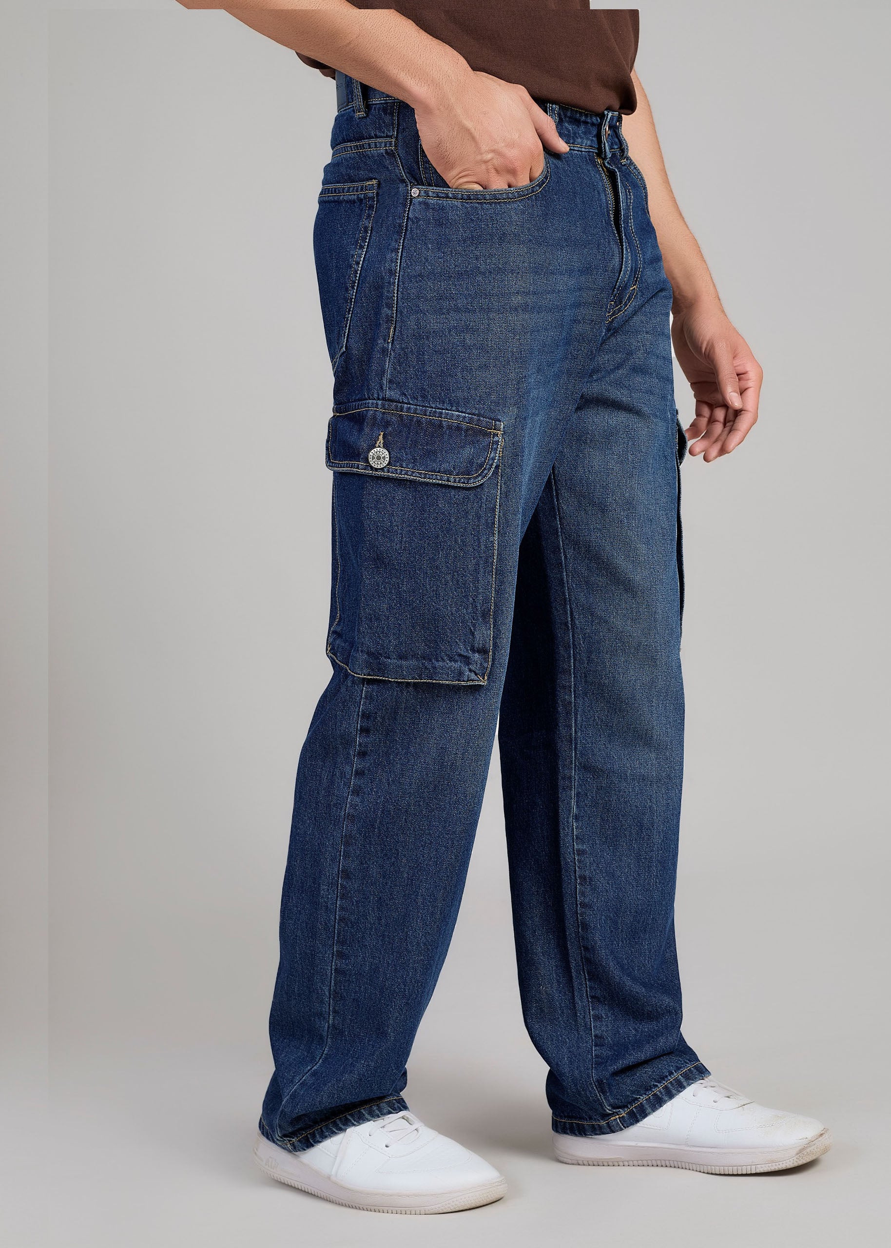 Loose Fit Denim Cargo Jeans