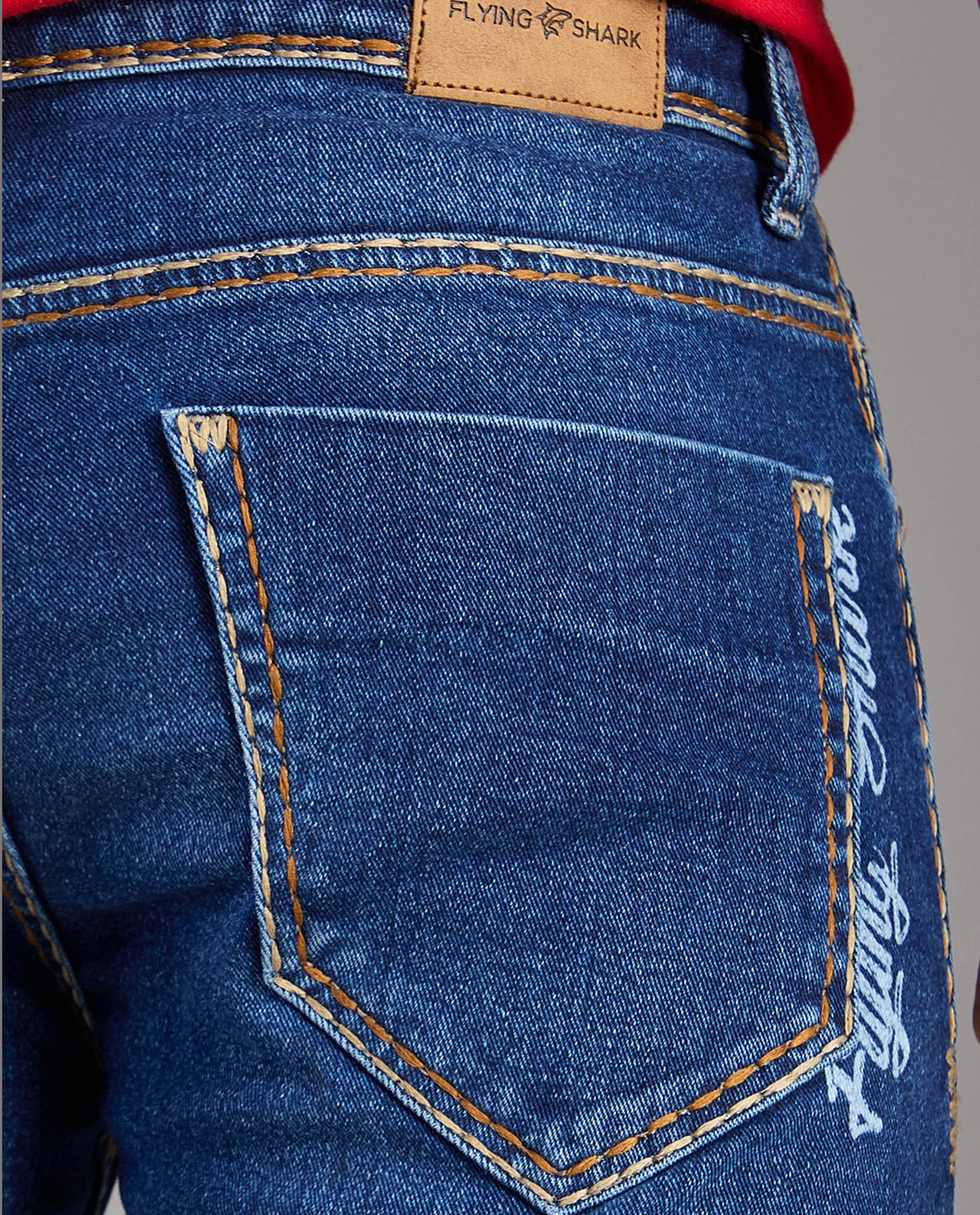 Men’s Mid-Blue Faded Saddle Stitch Denim