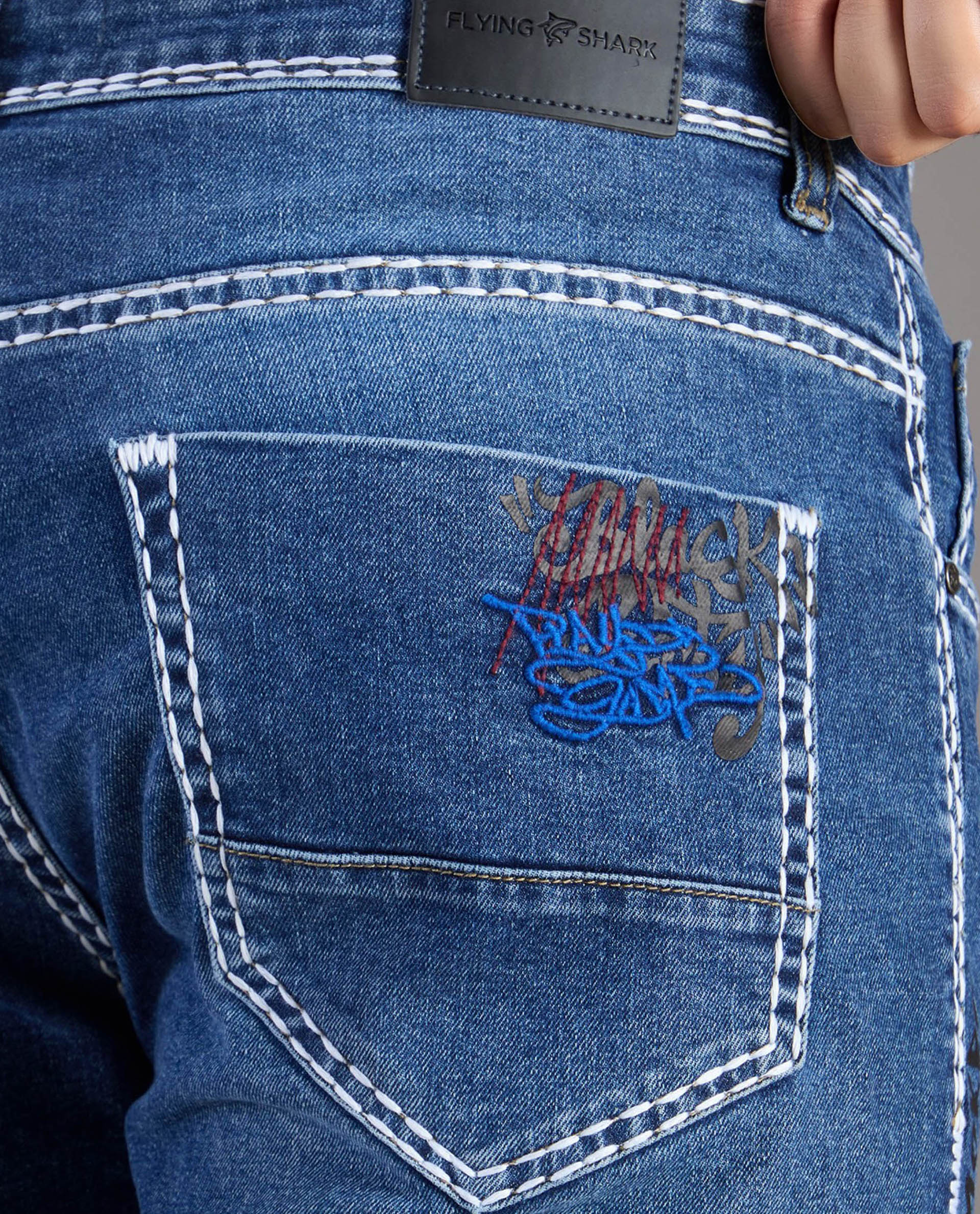 Men’s Mid-Blue Graphic Stitch Denim