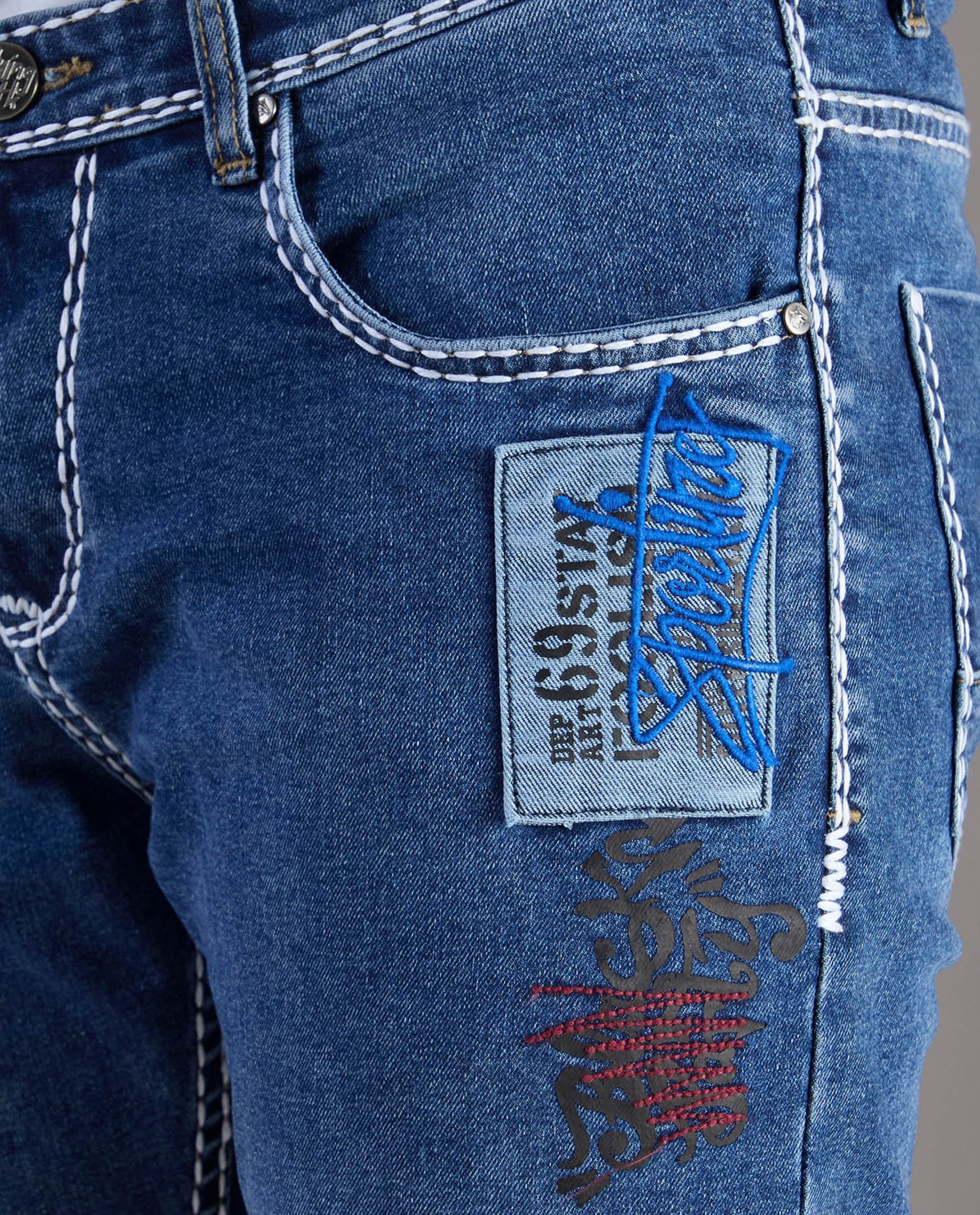 Men’s Mid-Blue Graphic Stitch Denim