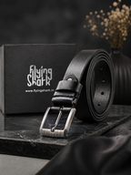 Men's Black Leather Belt Flying Shark
